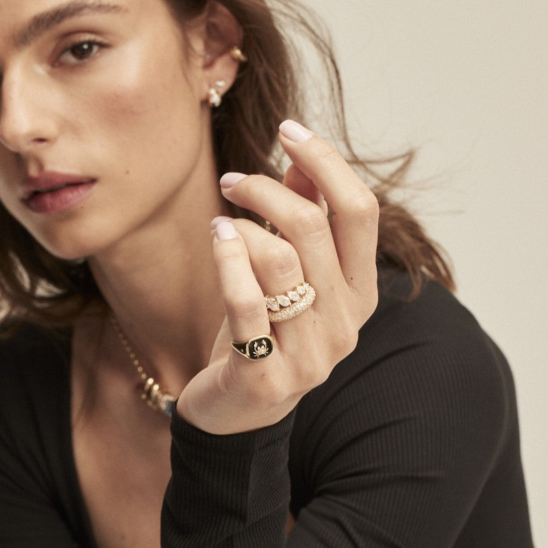 Zodiac Ceramic + Diamond Cancer Signet Ring