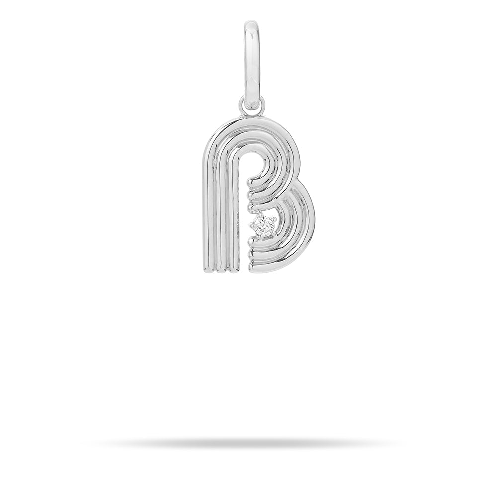 Groovy Diamond Initial Hinged Charm in Sterling Silver