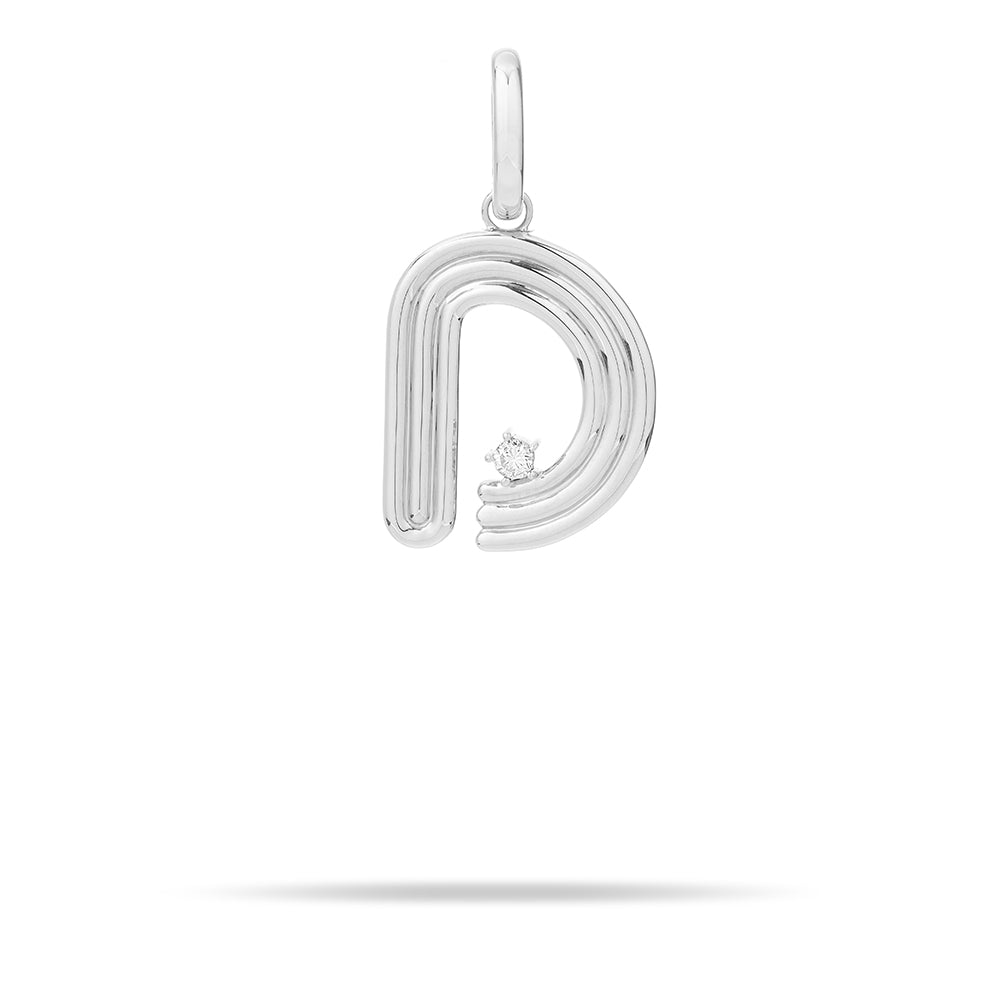 Groovy Diamond Initial Hinged Charm in Sterling Silver