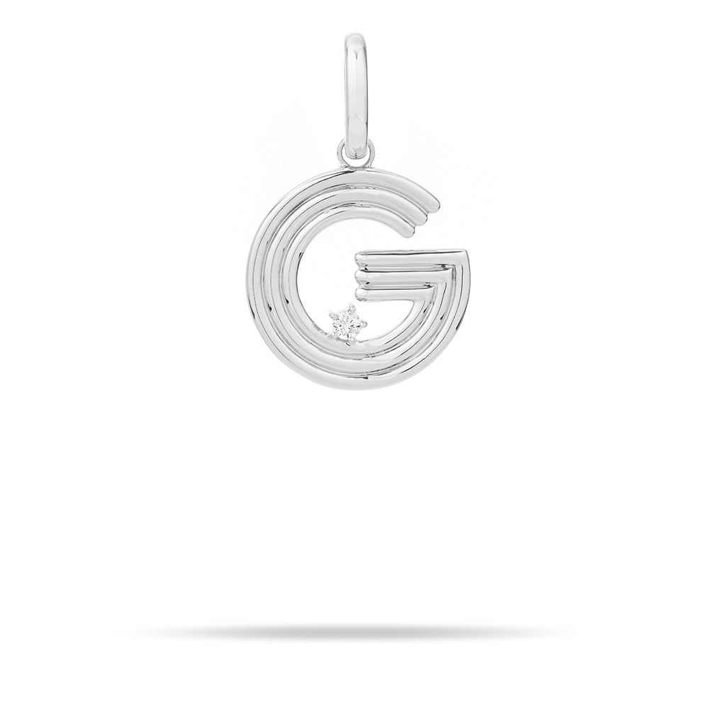 Groovy Diamond Initial Hinged Charm in Sterling Silver