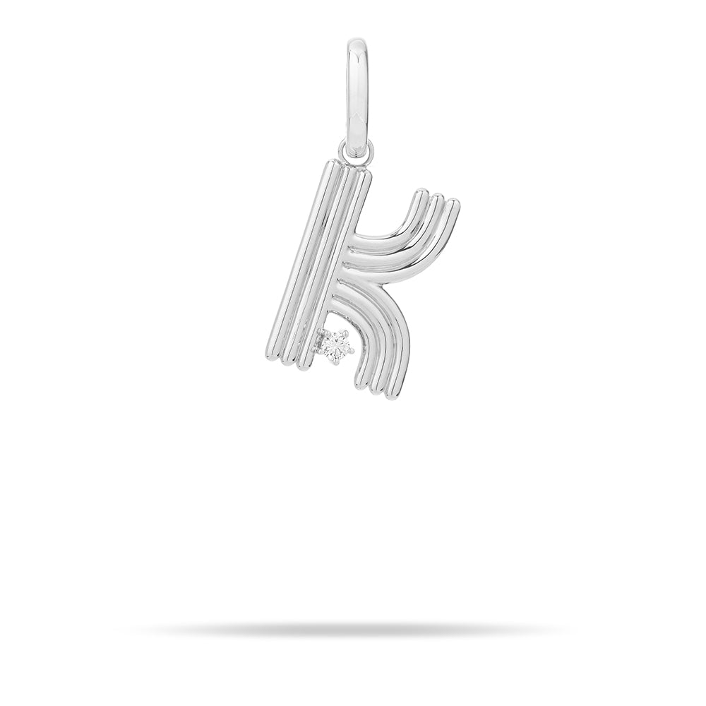 Groovy Diamond Initial Hinged Charm in Sterling Silver
