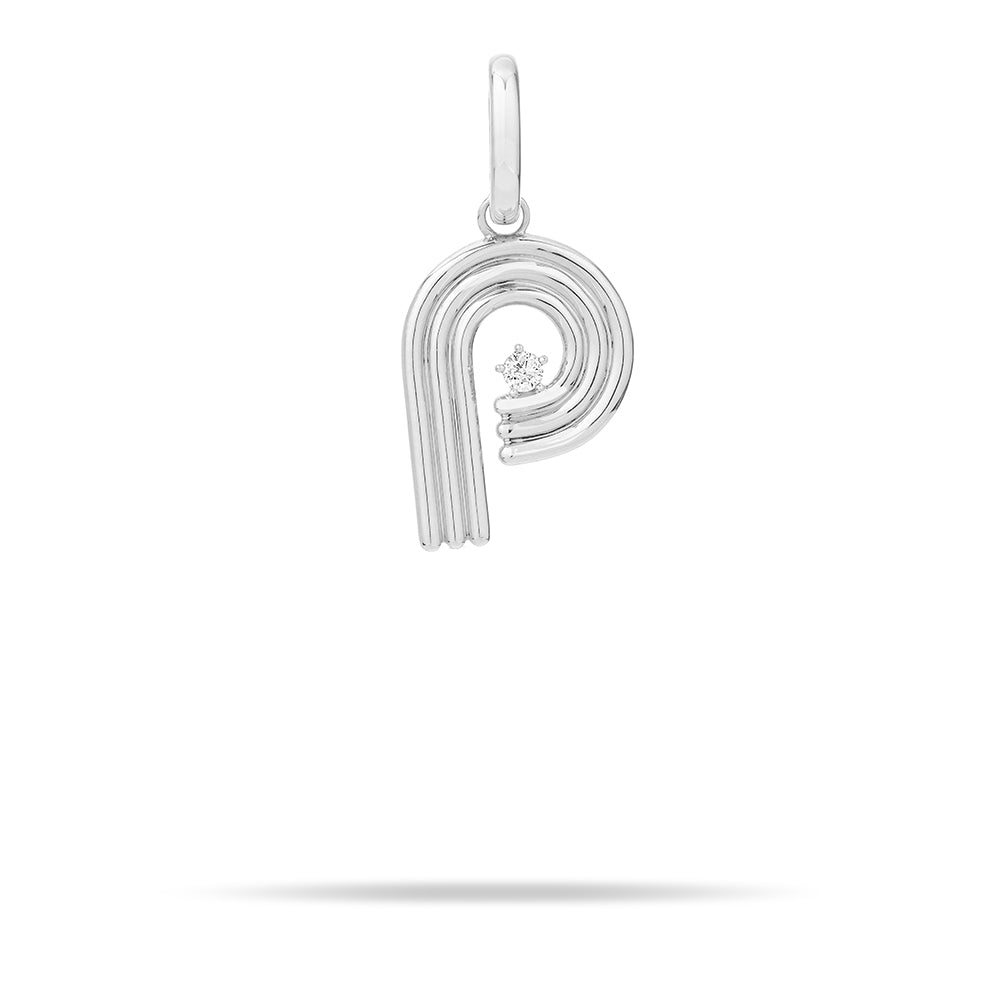 Groovy Diamond Initial Hinged Charm in Sterling Silver