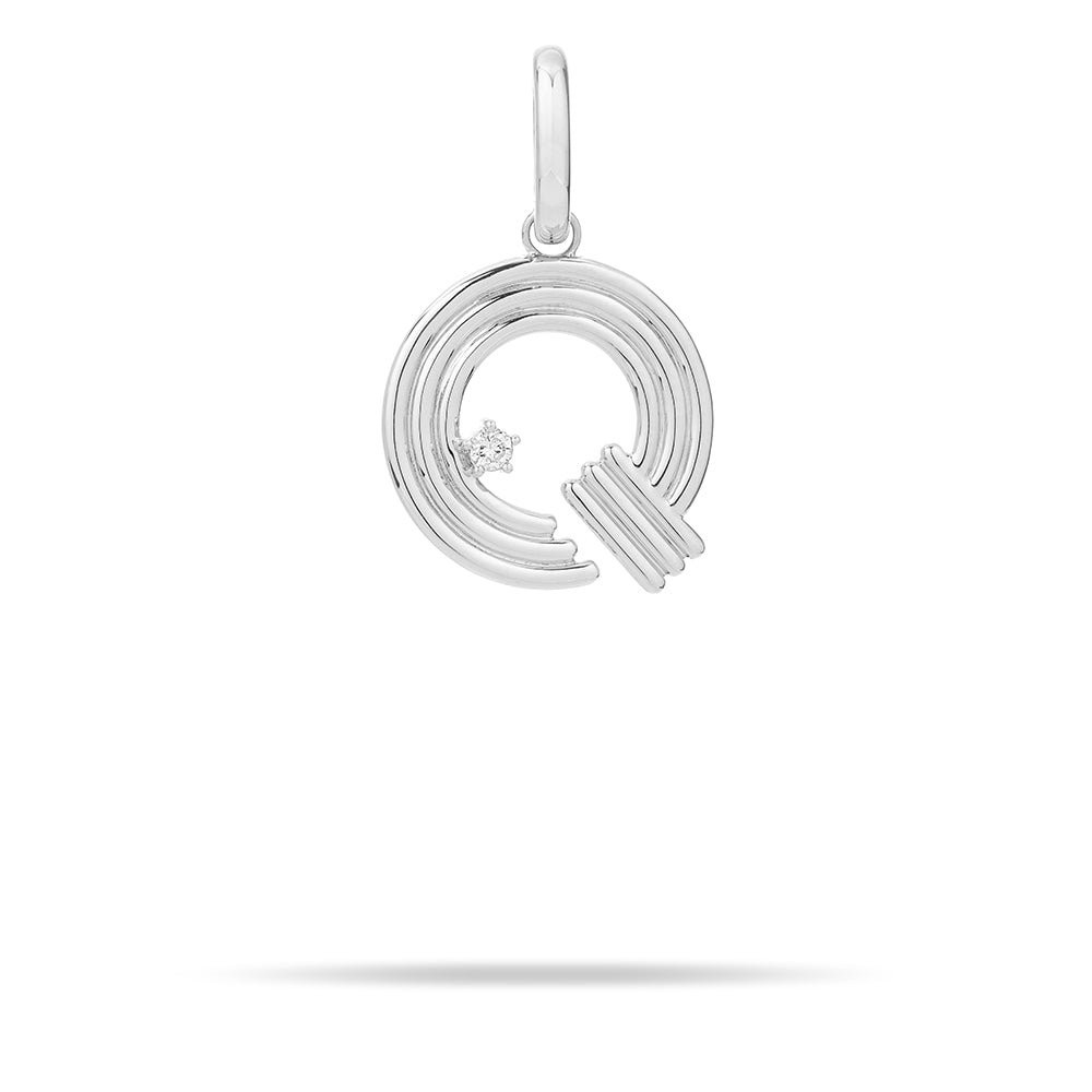 Groovy Diamond Initial Hinged Charm in Sterling Silver