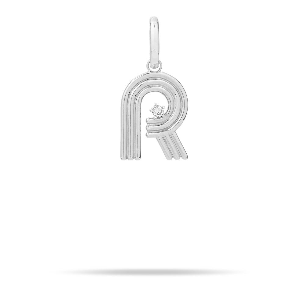 Groovy Diamond Initial Hinged Charm in Sterling Silver