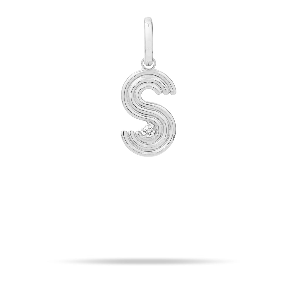Groovy Diamond Initial Hinged Charm in Sterling Silver