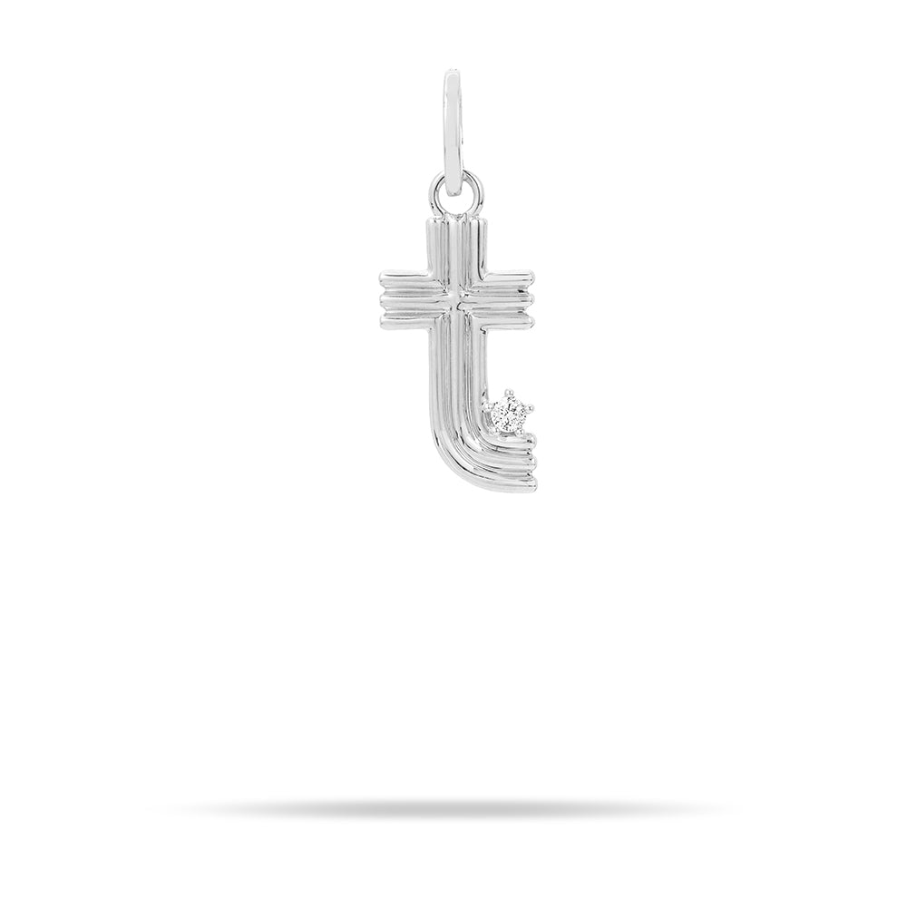 Groovy Diamond Initial Hinged Charm in Sterling Silver