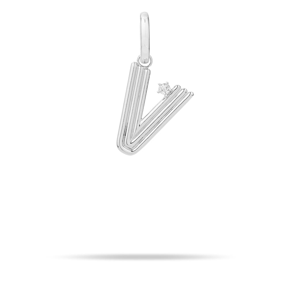 Groovy Diamond Initial Hinged Charm in Sterling Silver