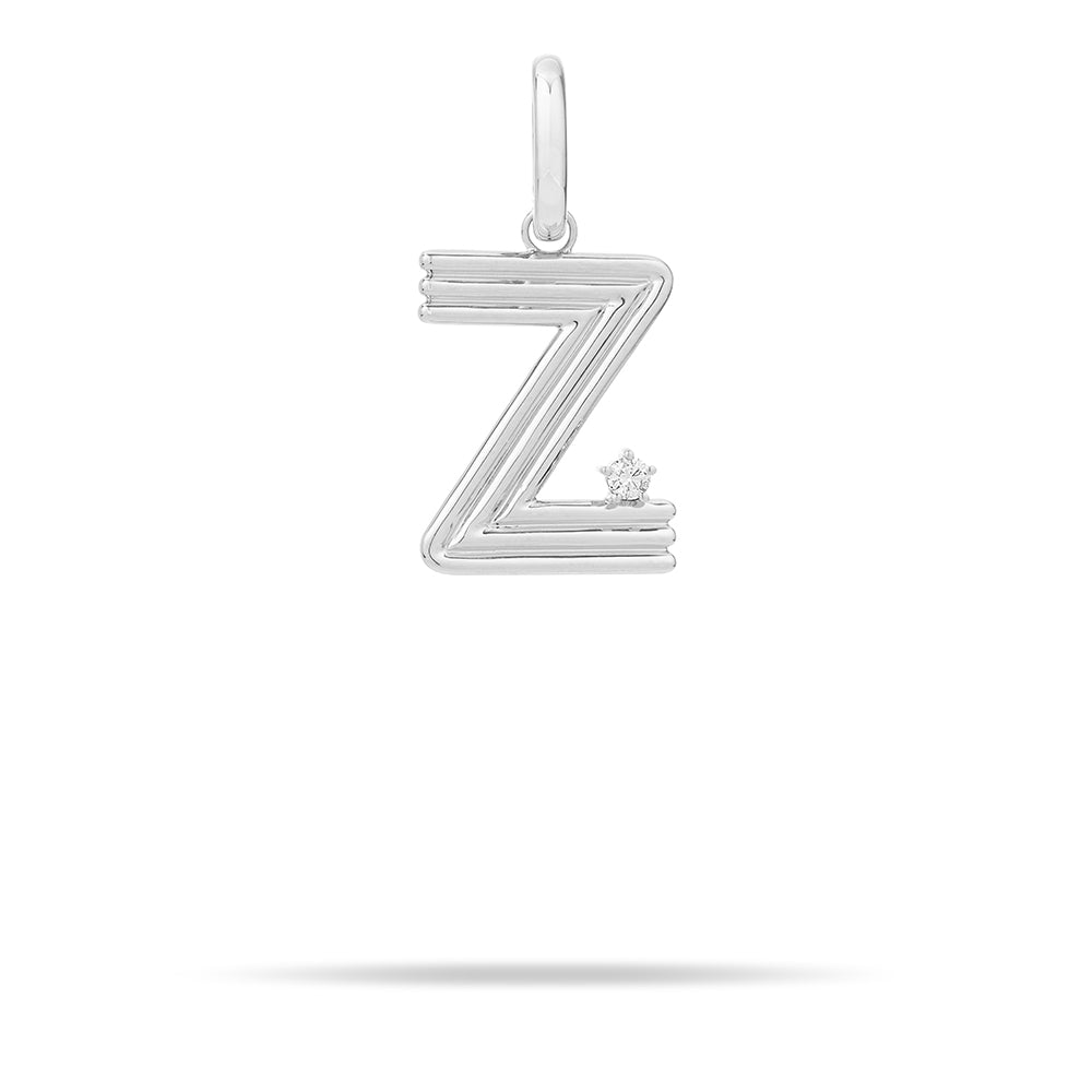 Groovy Diamond Initial Hinged Charm in Sterling Silver