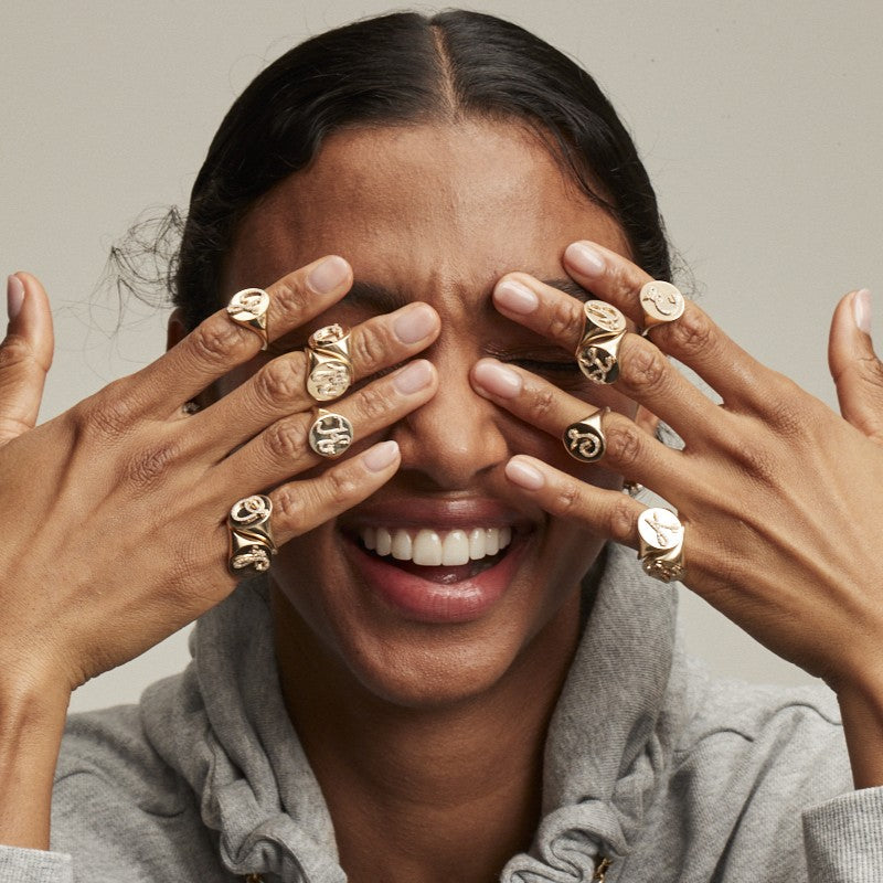 Diamond Arrow Initial Signet Ring