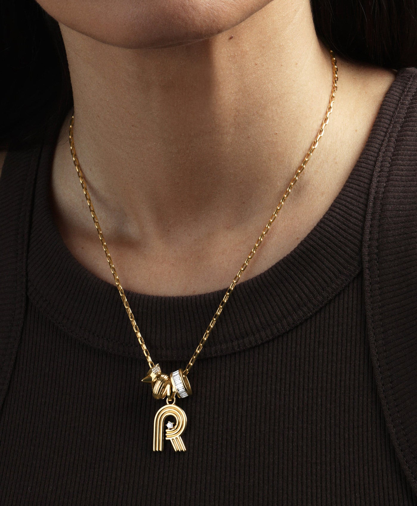 Groovy Diamond Initial Necklace on 2mm Italian Chain