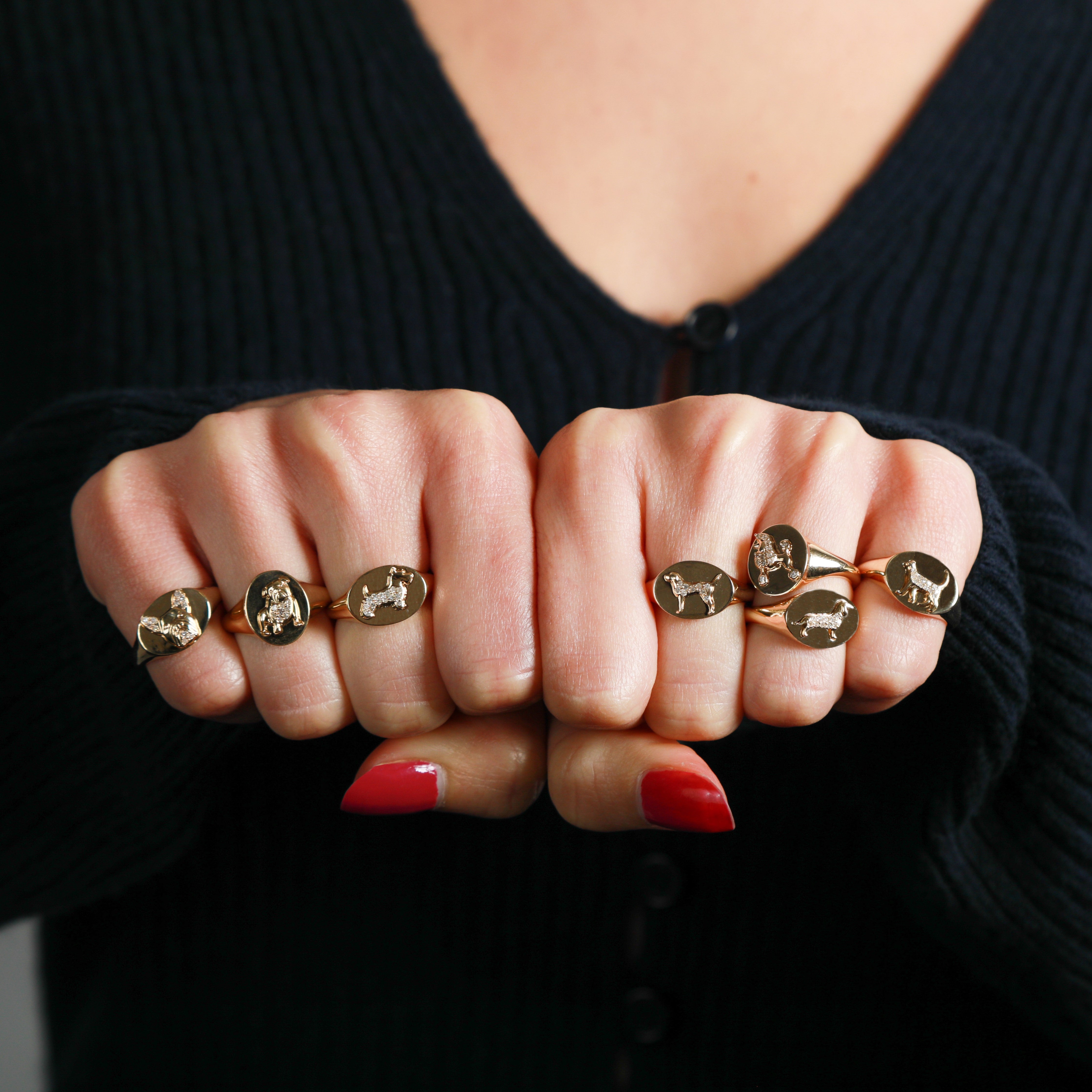 Pavé Diamond Dachshund Signet Ring