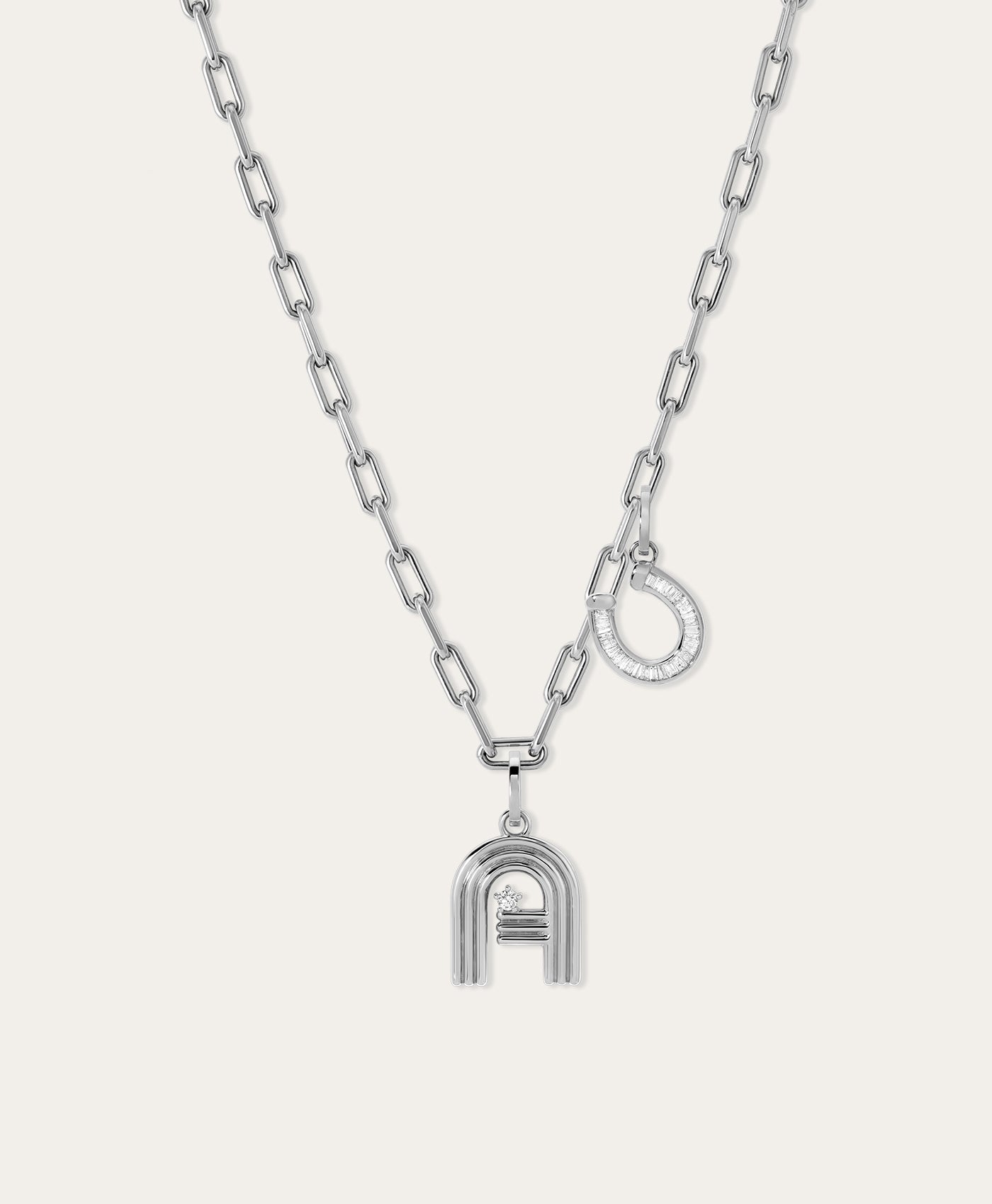 Groovy Diamond Initial + Horseshoe Charm Necklace