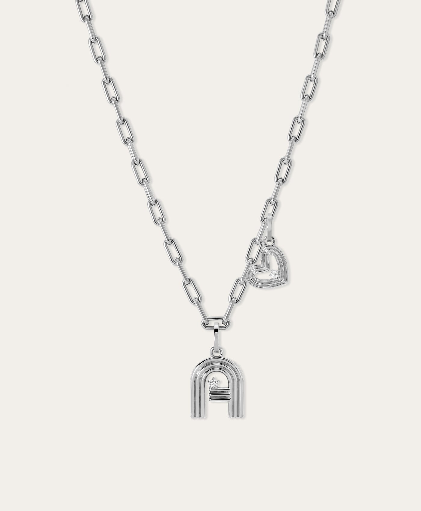 4mm Groovy Italian Chain Initial Heart Necklace in Sterling Silver