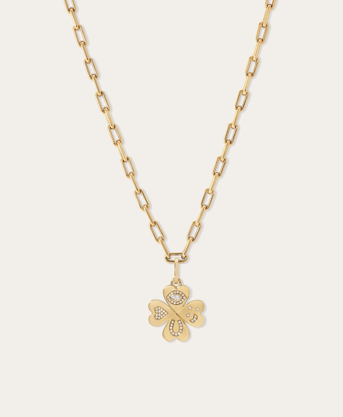 Good Luck Diamond Clover Hinged Charm
