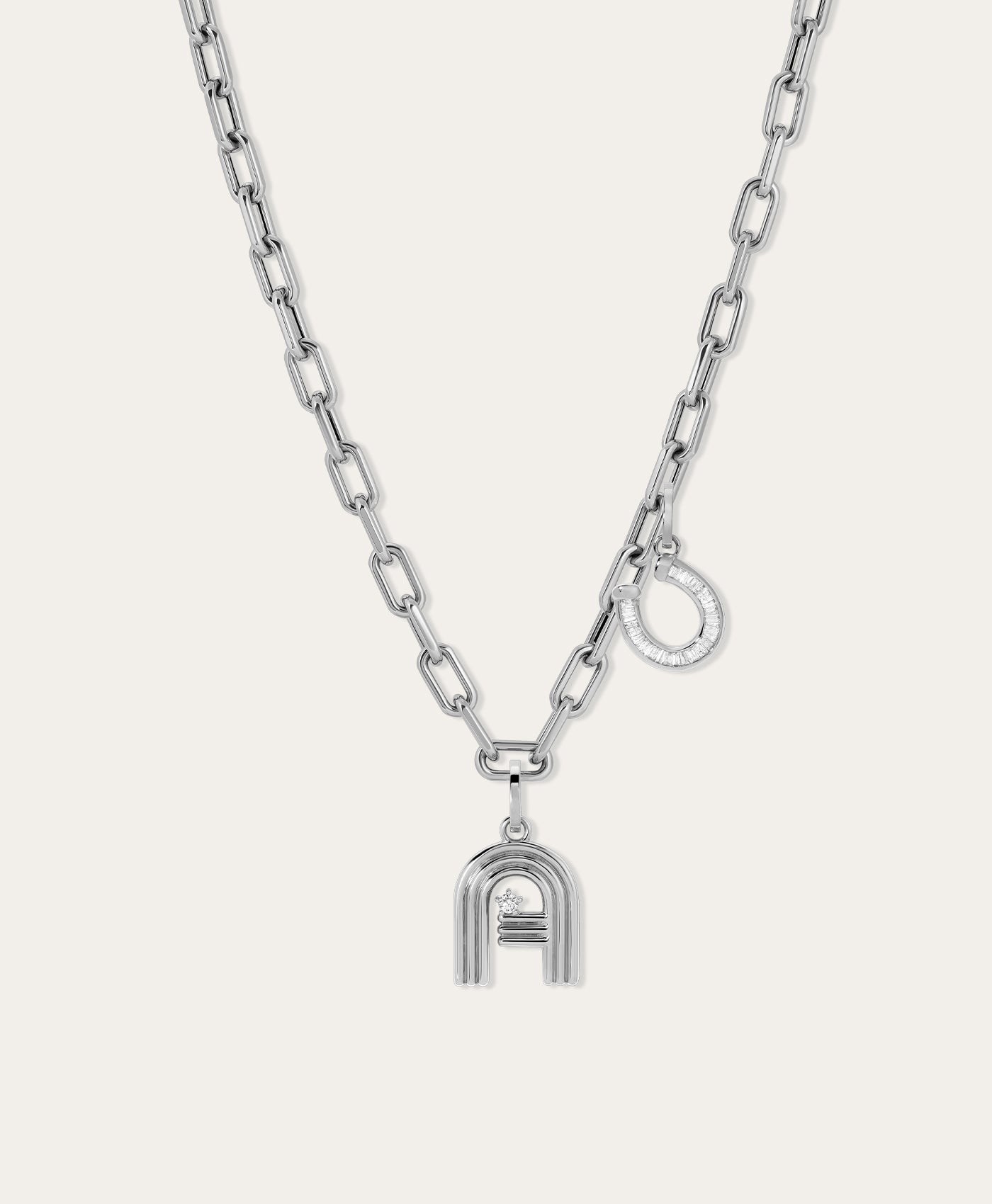 Groovy Diamond Initial + Horseshoe Charm Necklace