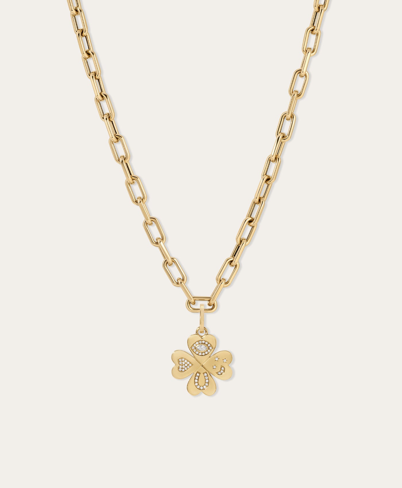 Good Luck Diamond Clover Hinged Charm