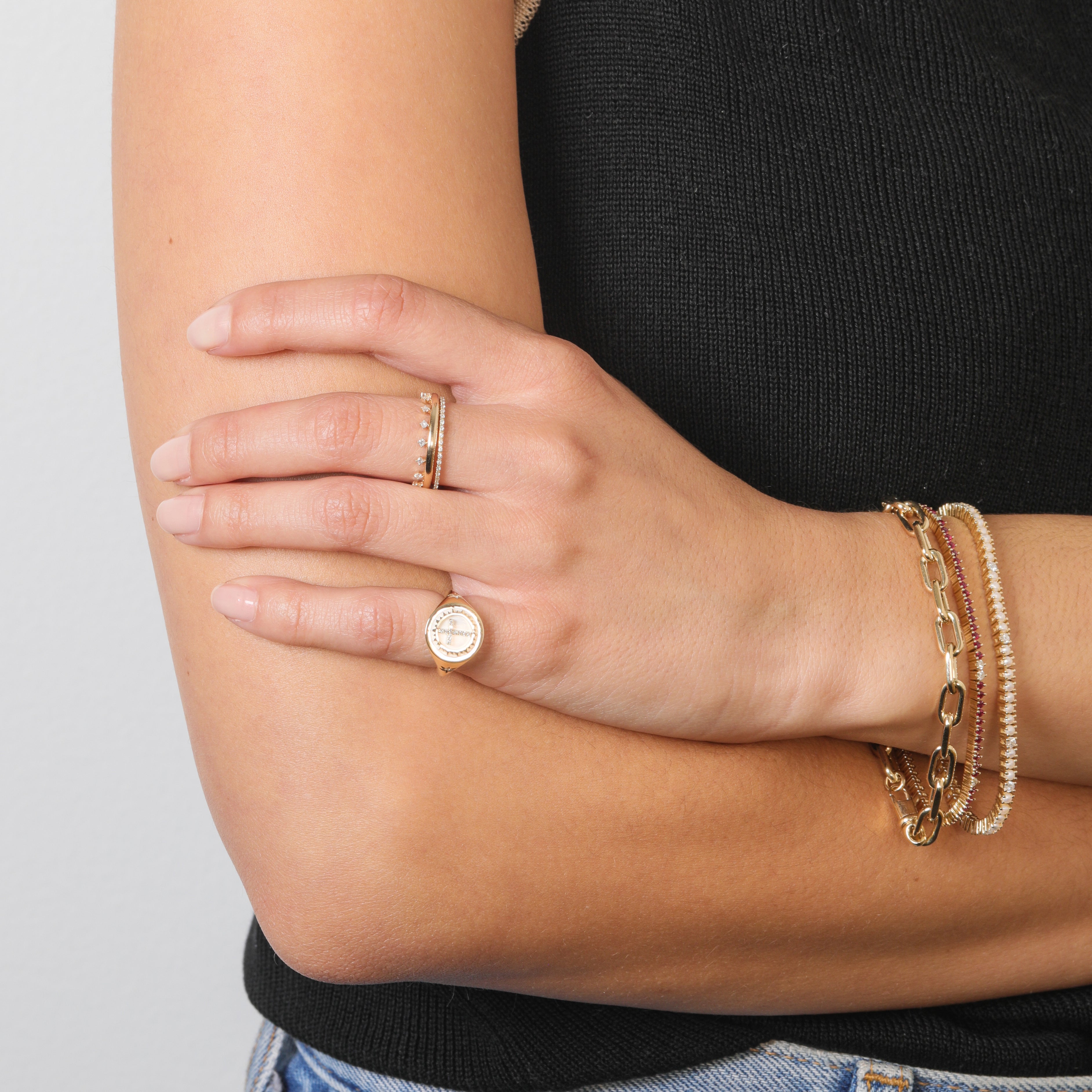 Ceramic + Pavé Cross Signet Ring