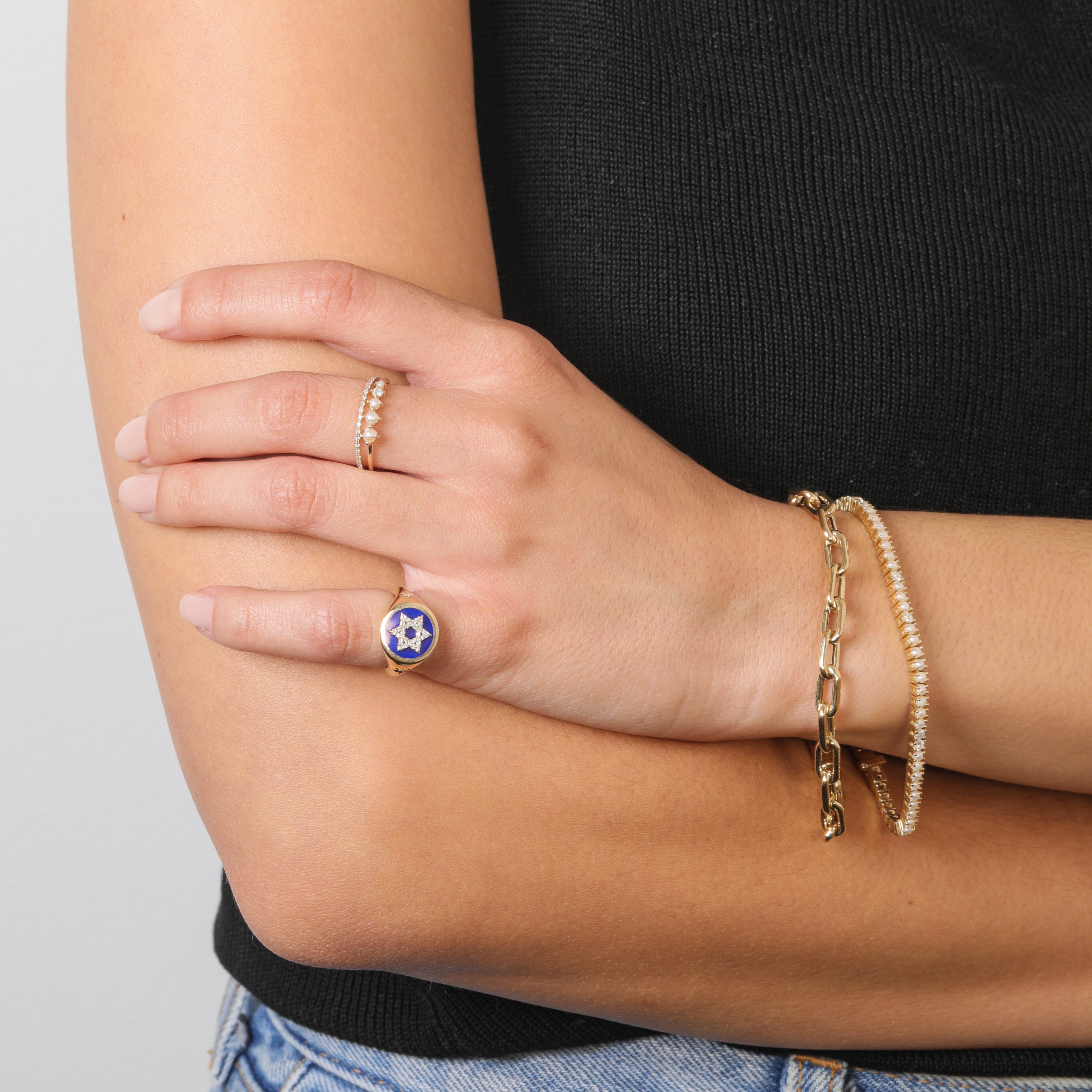 Ceramic + Pavé Star of David Signet Ring