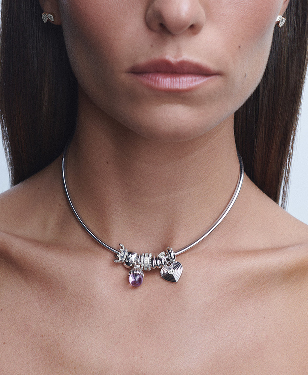 Fat Stack Diamond and Gemstone Charm Necklace