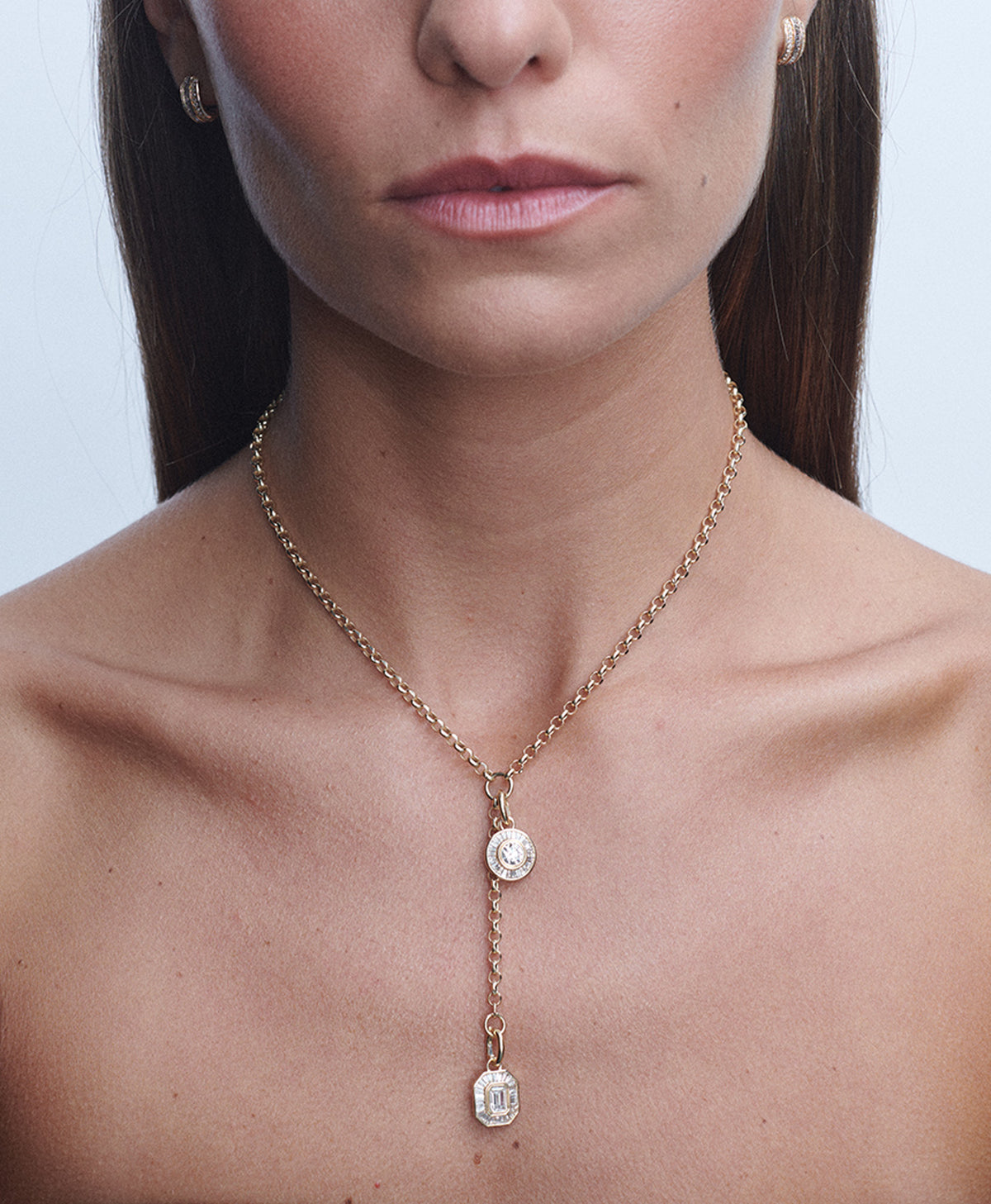 Deco Diamond Duo Charm Lariat Necklace
