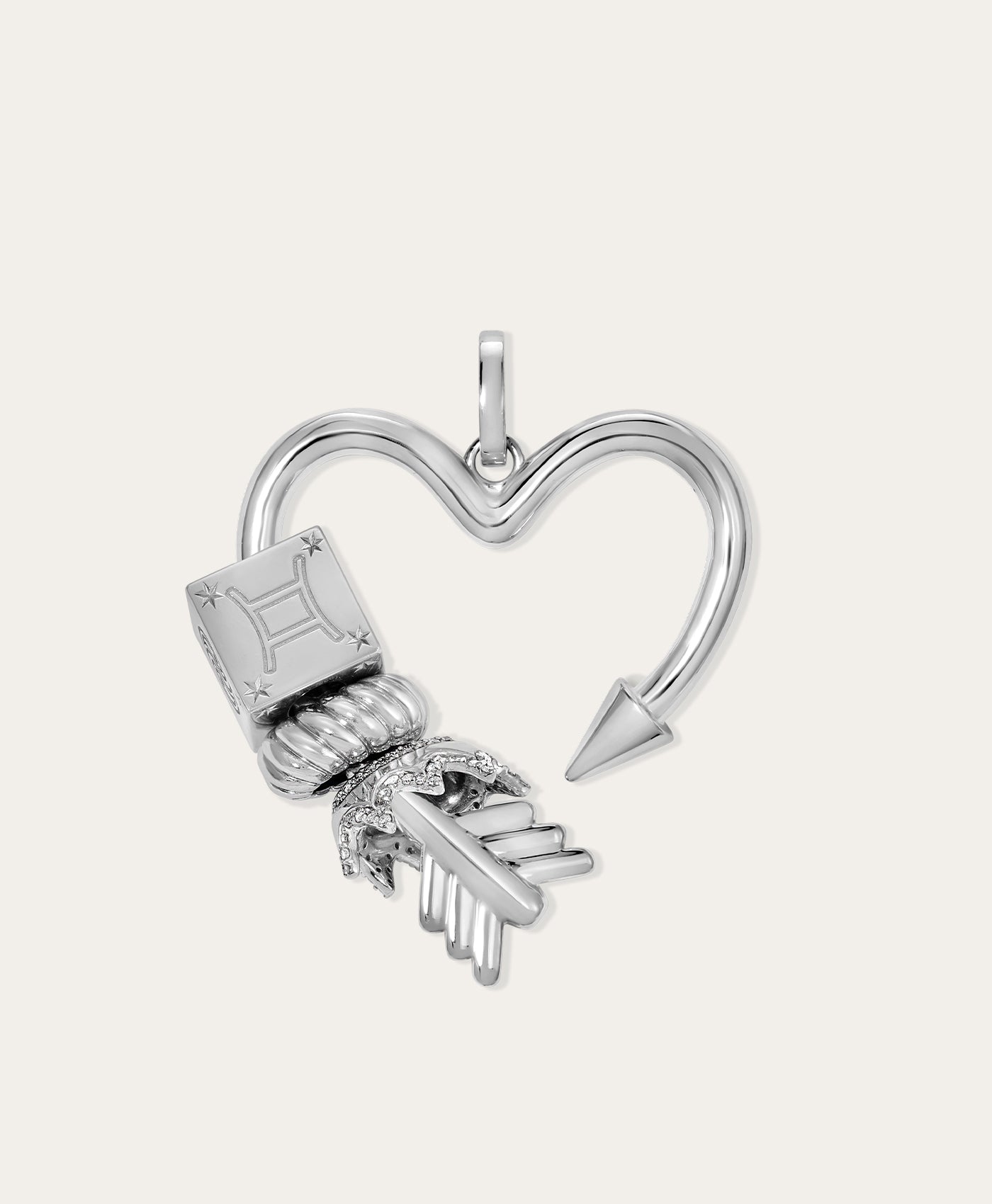 Arrow Heart Hinged Charm in Sterling Silver for Big Beads