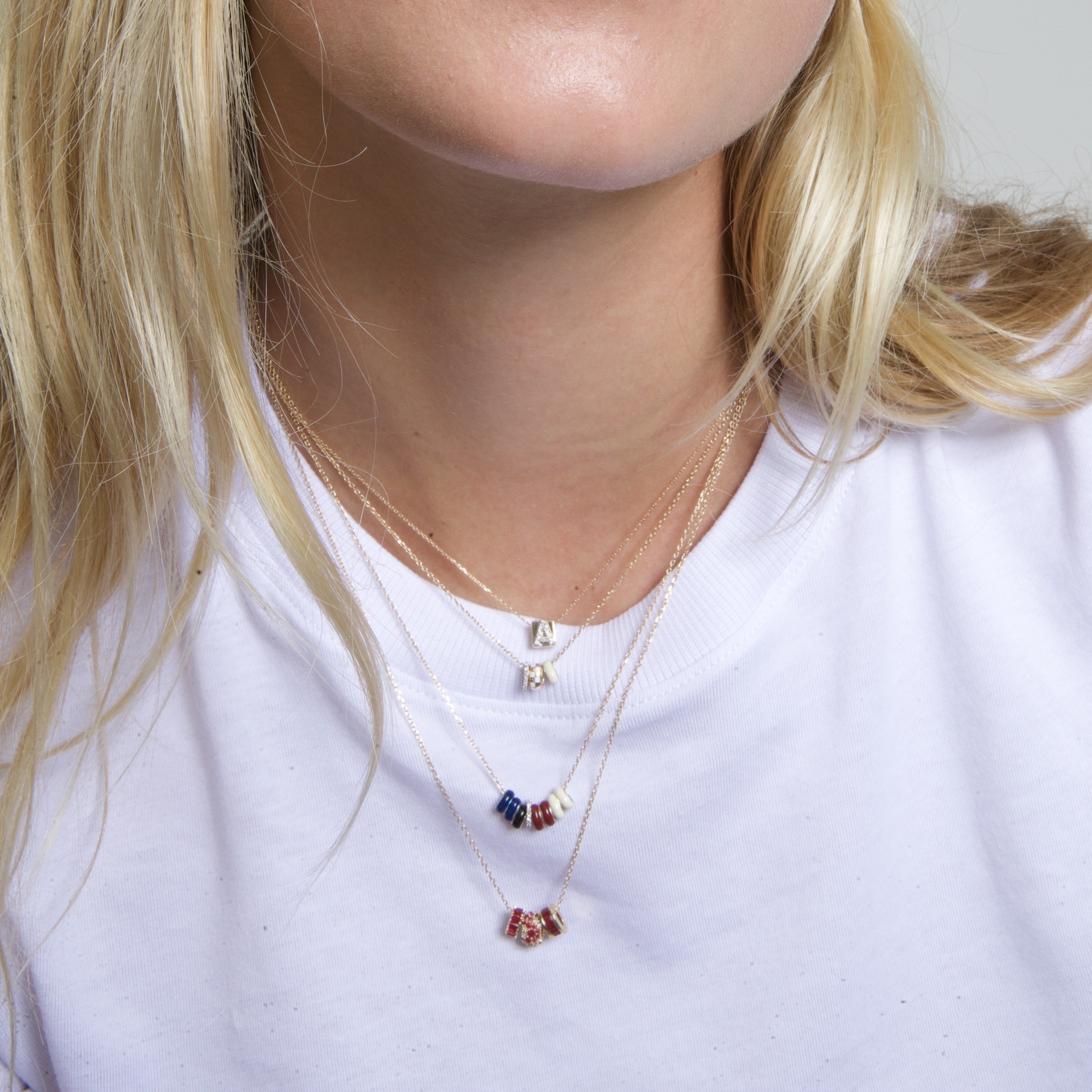 Mini Bead Diamond + Enamel Love Necklace