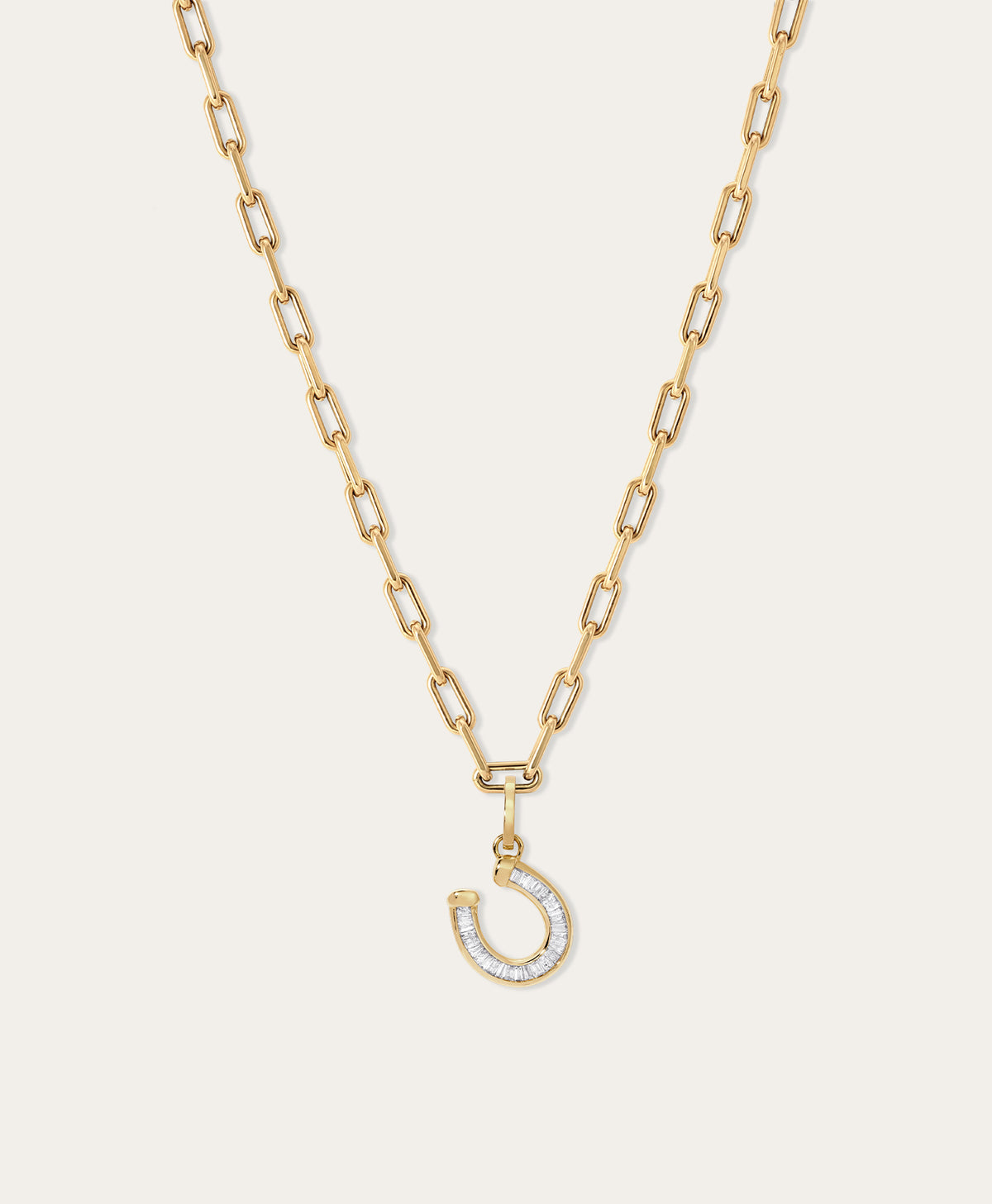 Baguette Diamond Horseshoe Charm Necklace