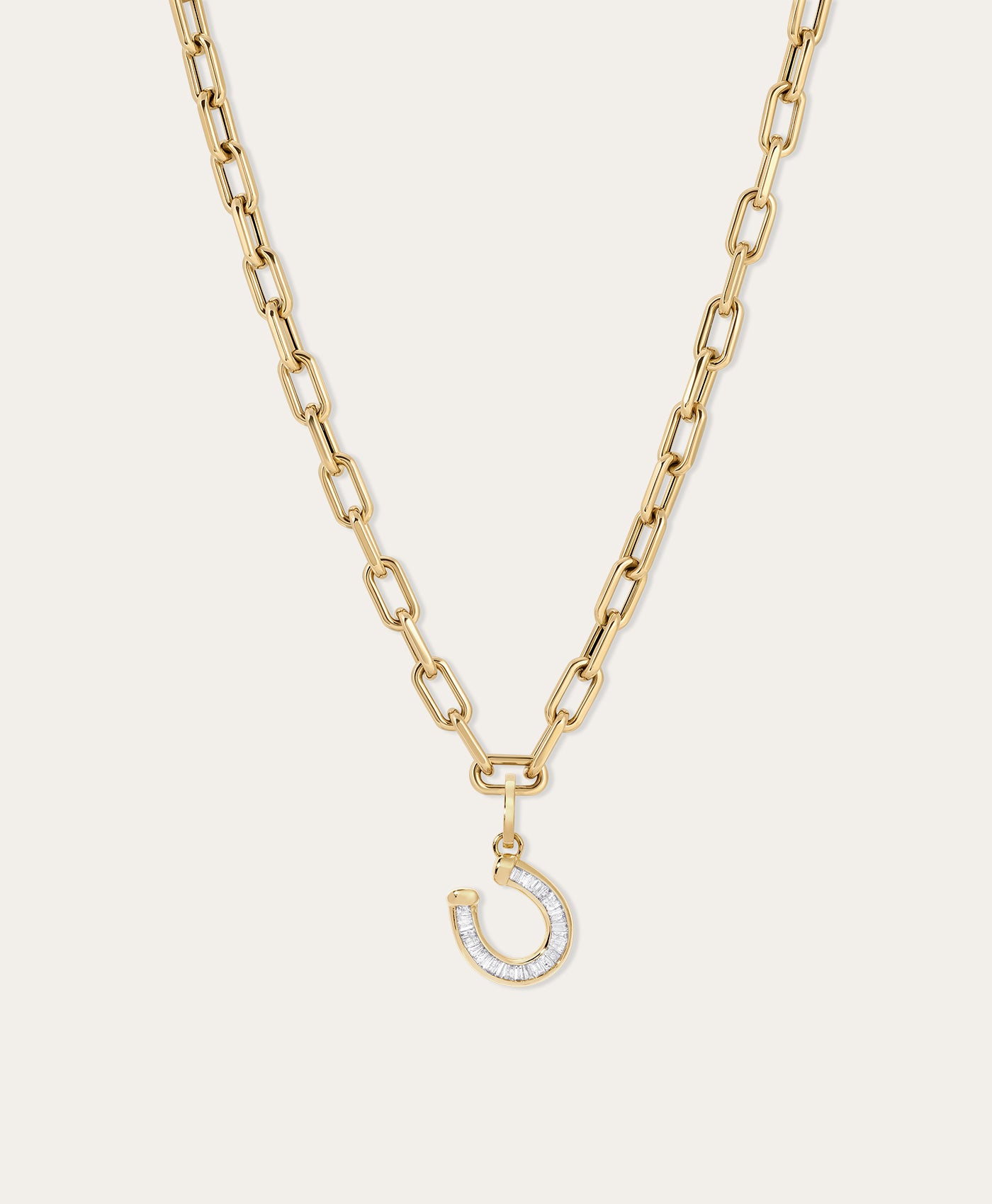 Baguette Diamond Horseshoe Charm Necklace