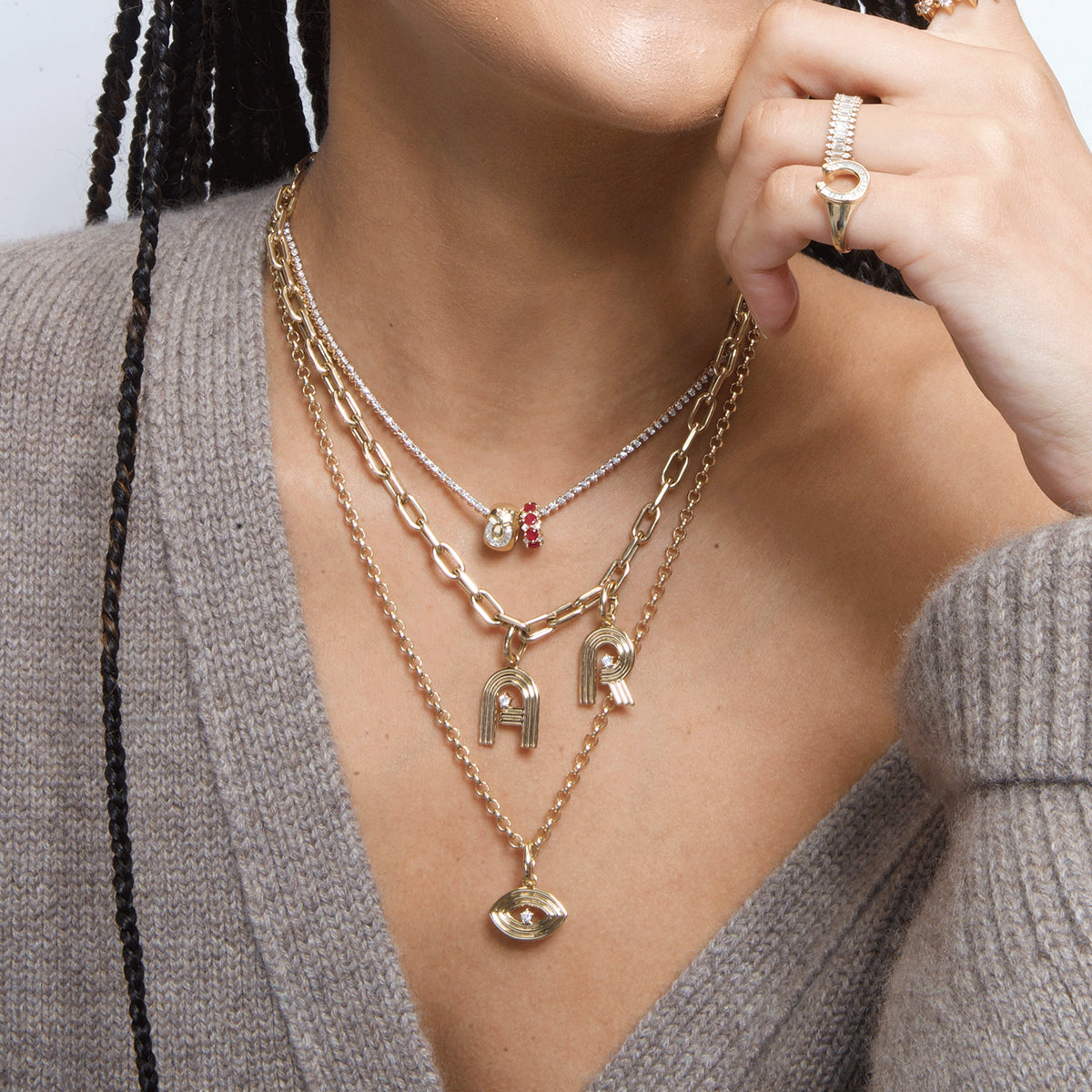 Baguette Lucky Horseshoe Big Bead Necklace