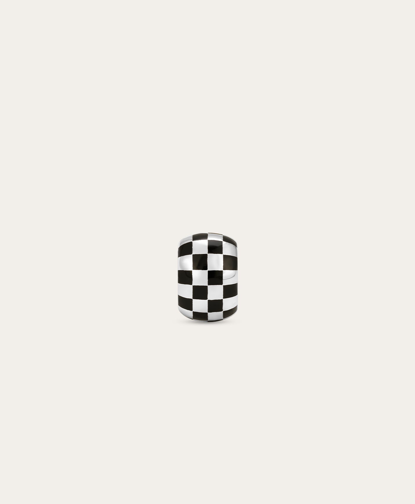 Black Ceramic Checkerboard Big Bead in Sterling Silver