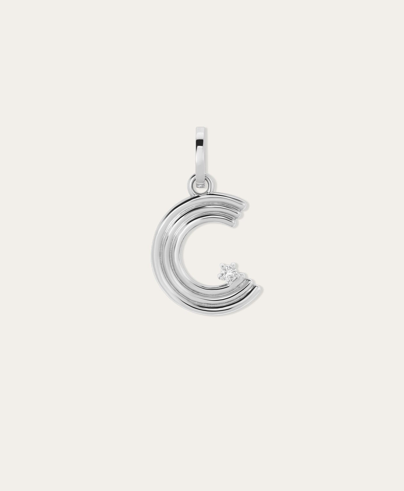 Groovy Diamond Initial Hinged Charm in Sterling Silver