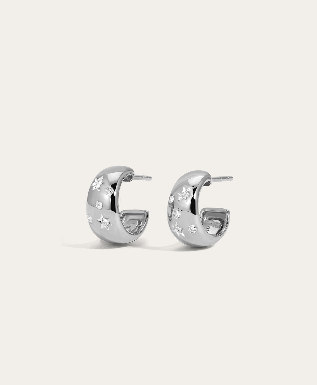 Celestial Diamonds Wide Huggie Hoops in Sterling Silver