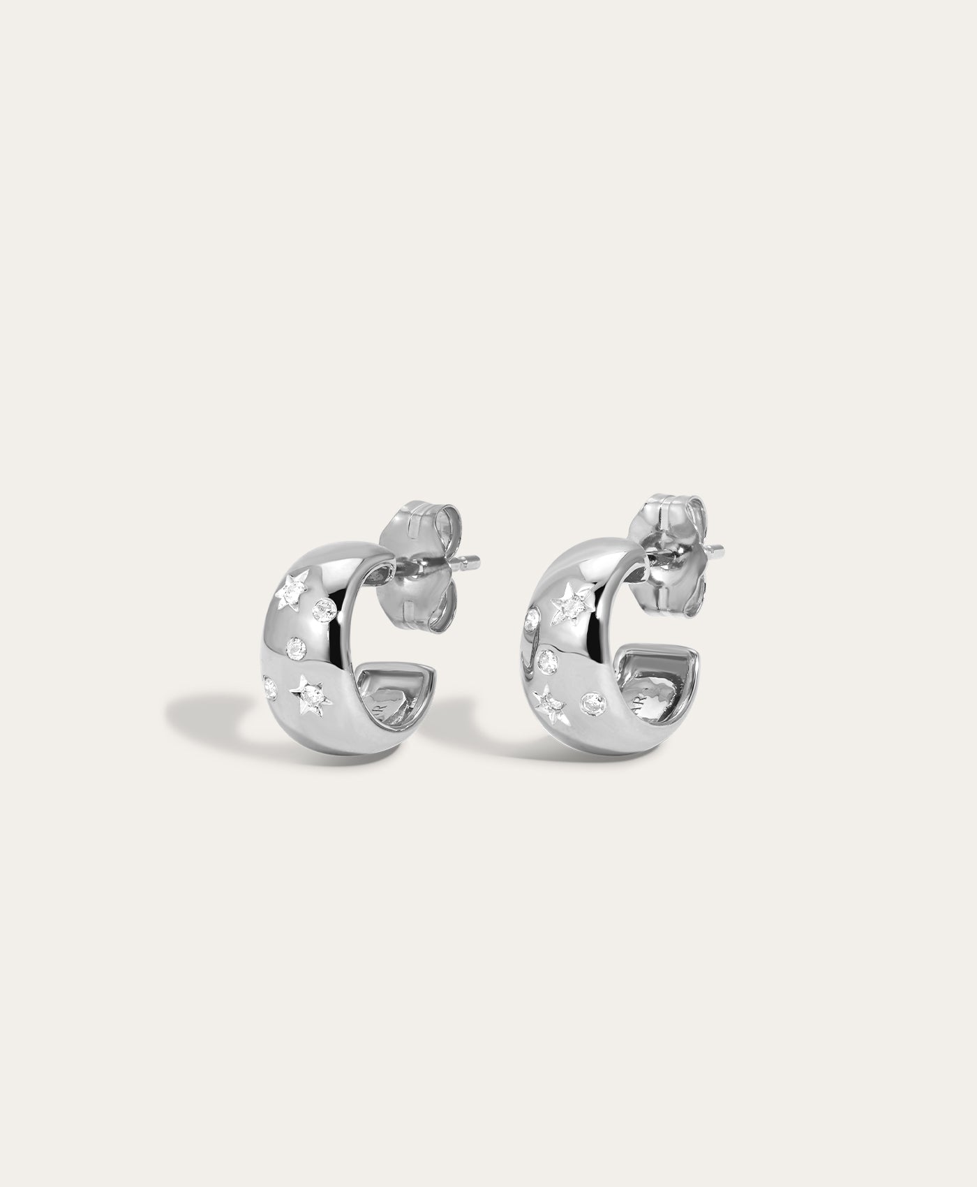 Celestial Diamonds Wide Huggie Hoops in Sterling Silver