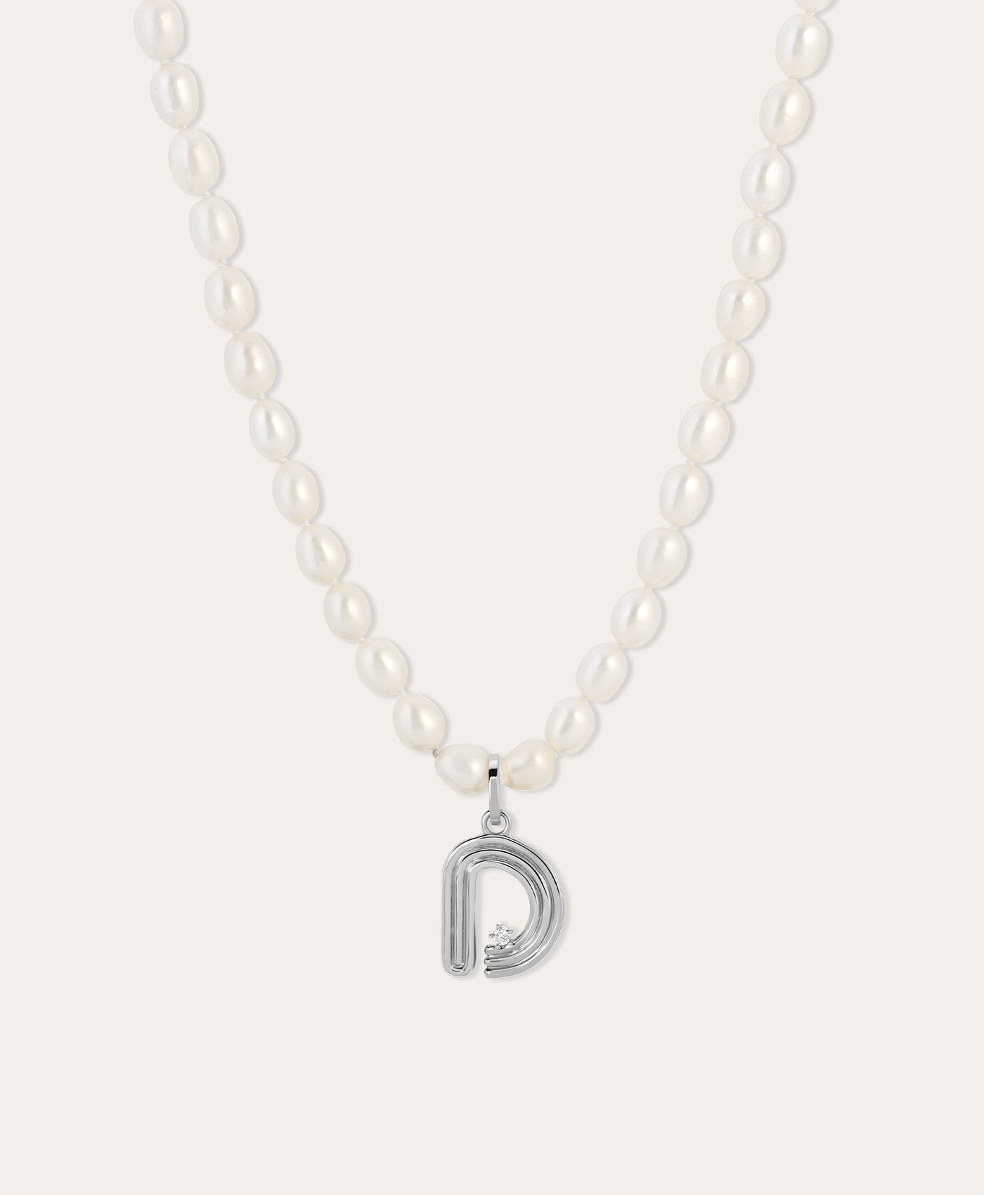 Chunky Seed Pearl Initial Necklace in Sterling Silver