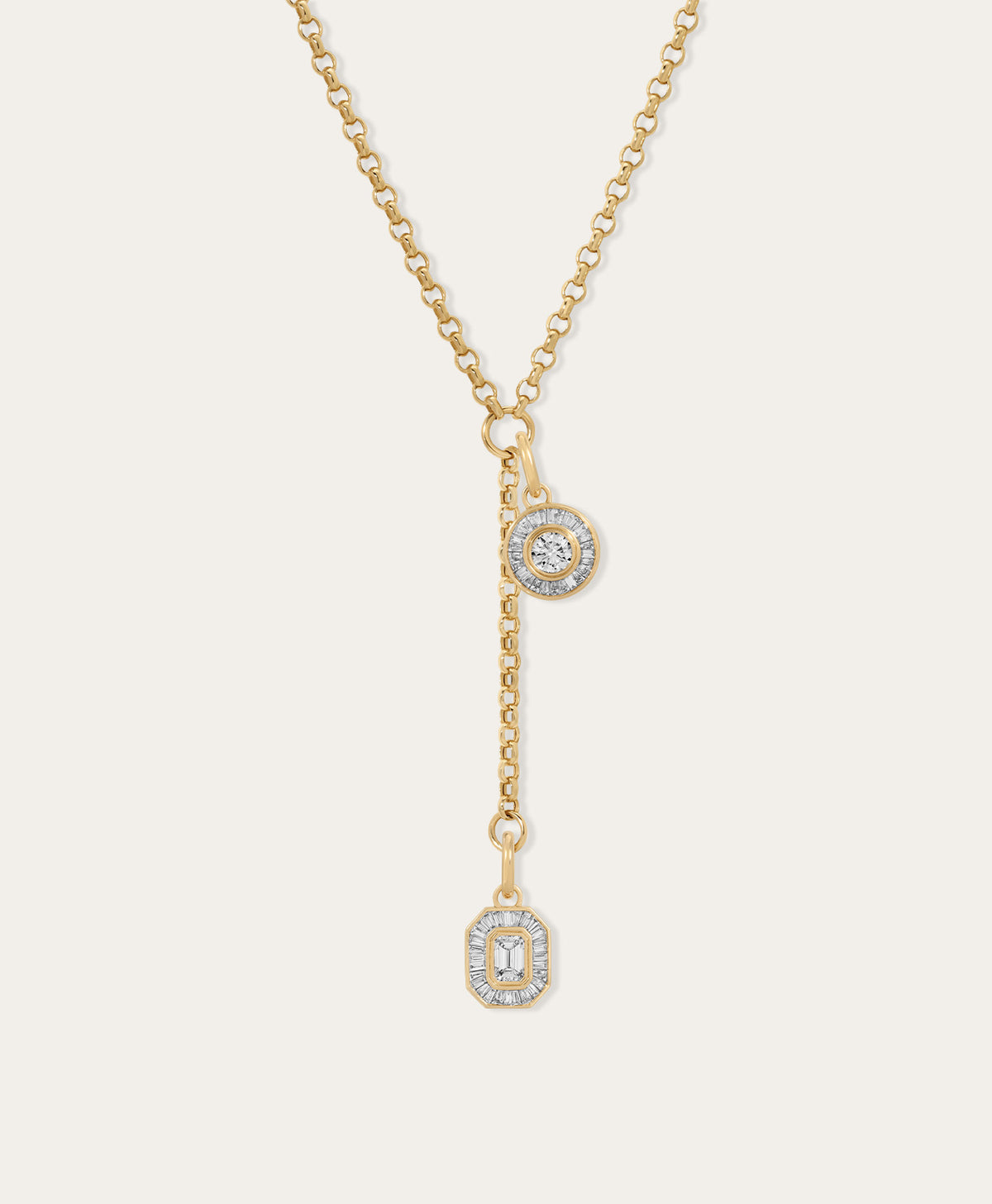 Deco Diamond Duo Charm Lariat Necklace