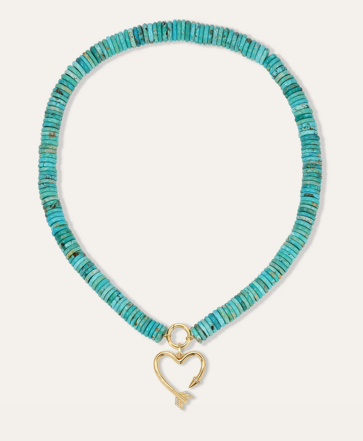 Diamond Arrow Heart Charm on XL Turquoise Gemstone Necklace