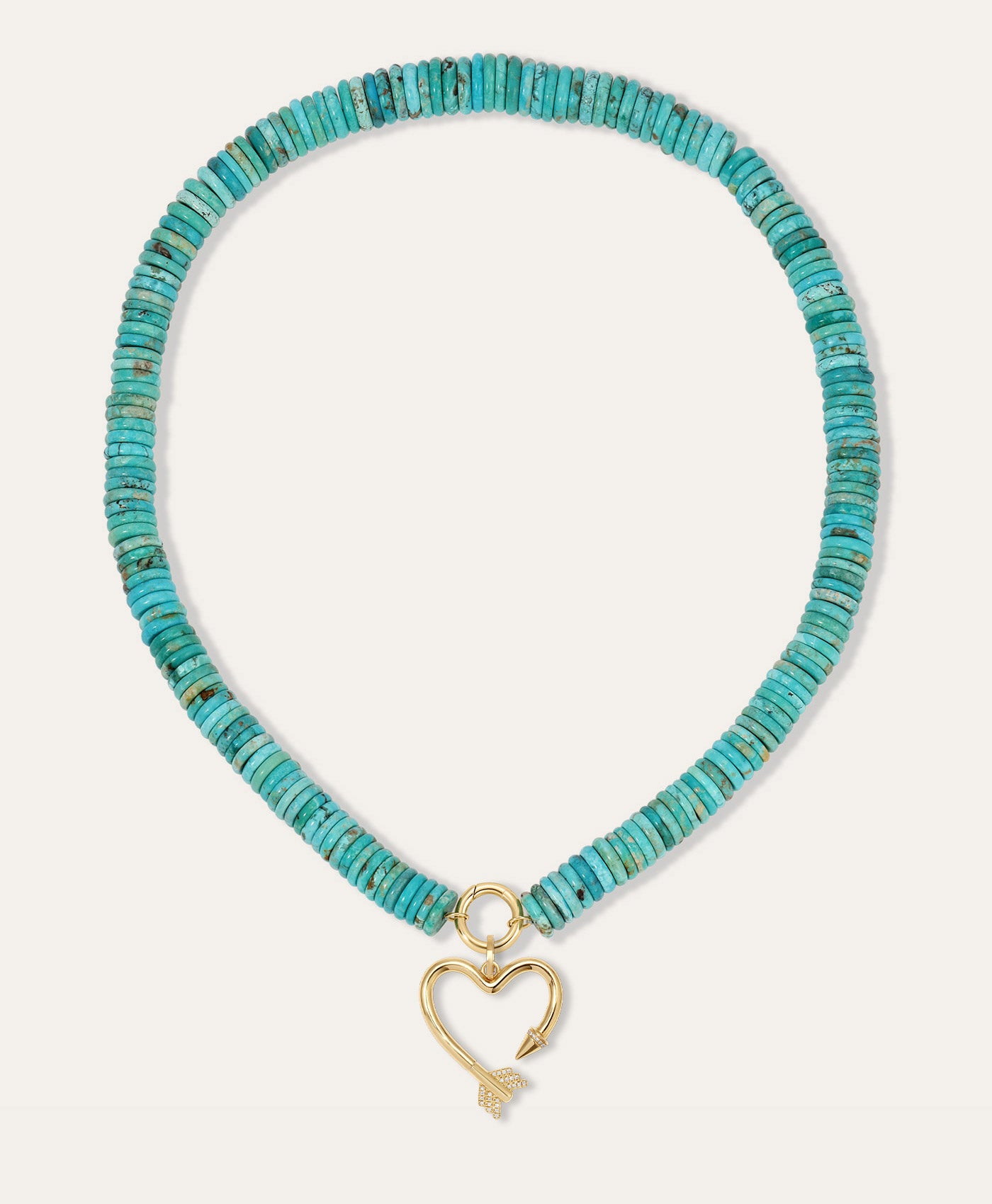 Diamond Arrow Heart Charm on XL Turquoise Gemstone Necklace