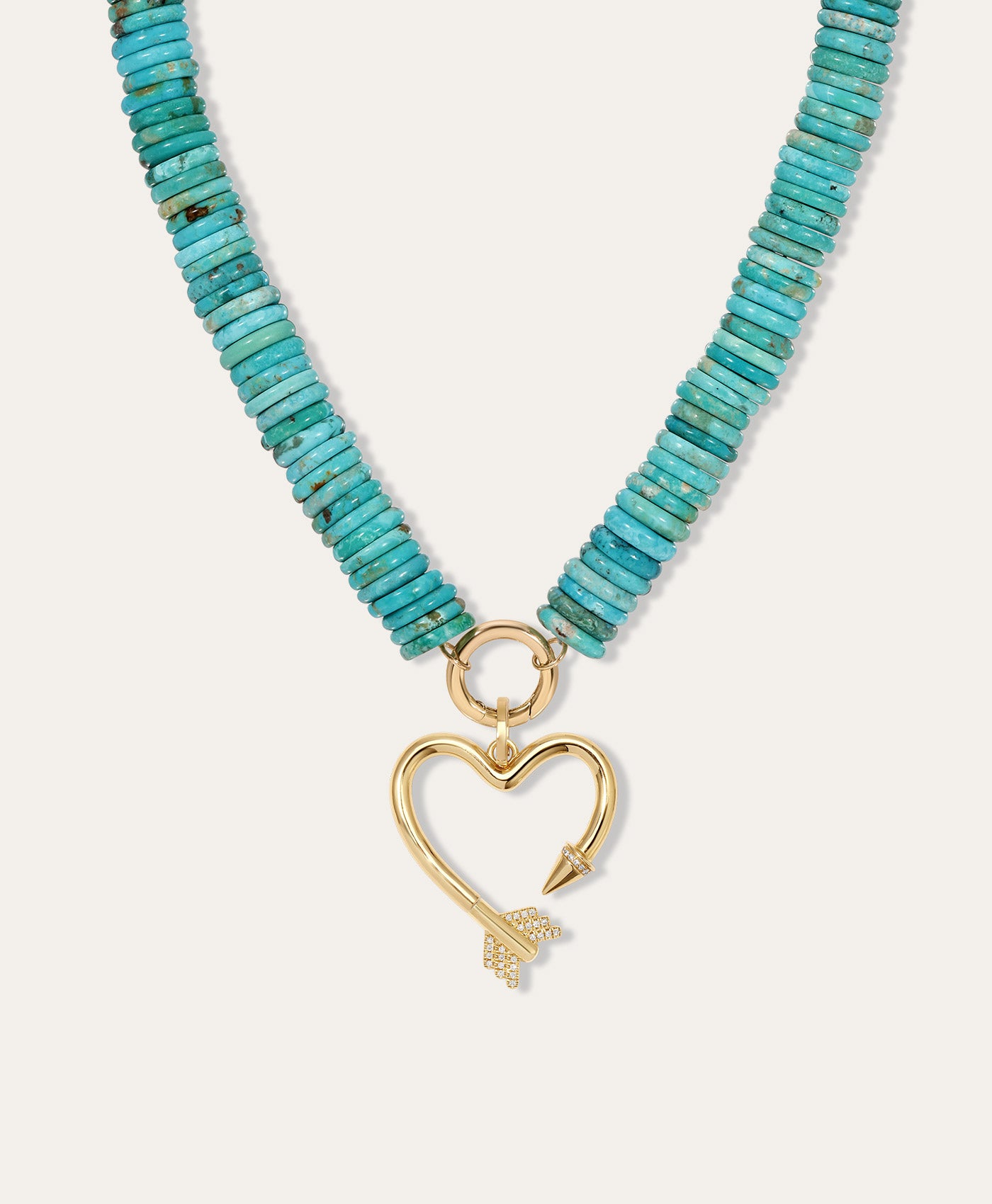 Diamond Arrow Heart Charm on XL Turquoise Gemstone Necklace