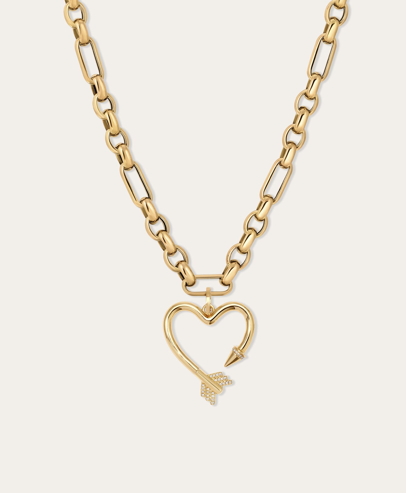 Diamond Arrow Heart Mixed Rolo Chain Necklace