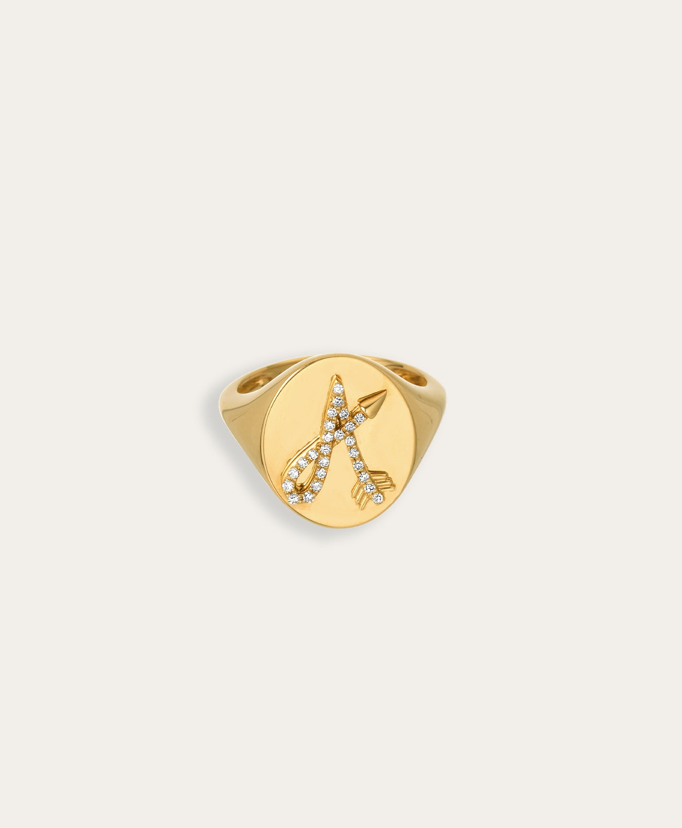 Diamond Arrow Initial Signet Ring