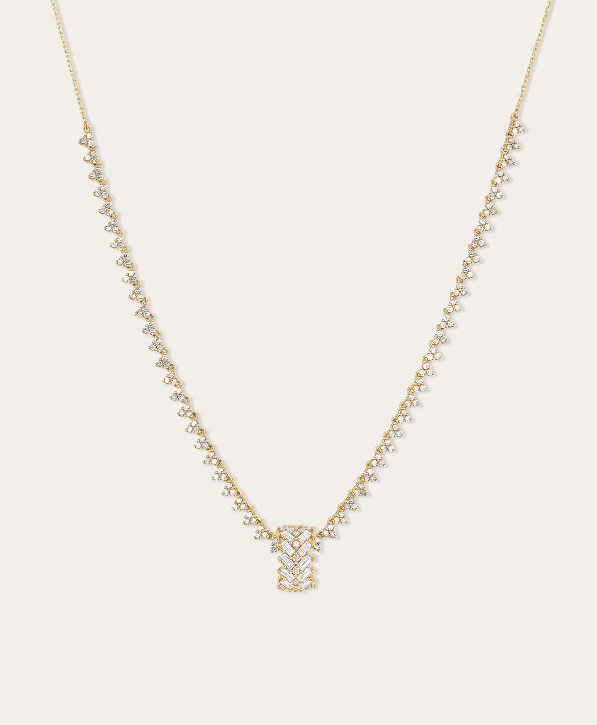 Chevron Baguette Big Bead Tennis Necklace