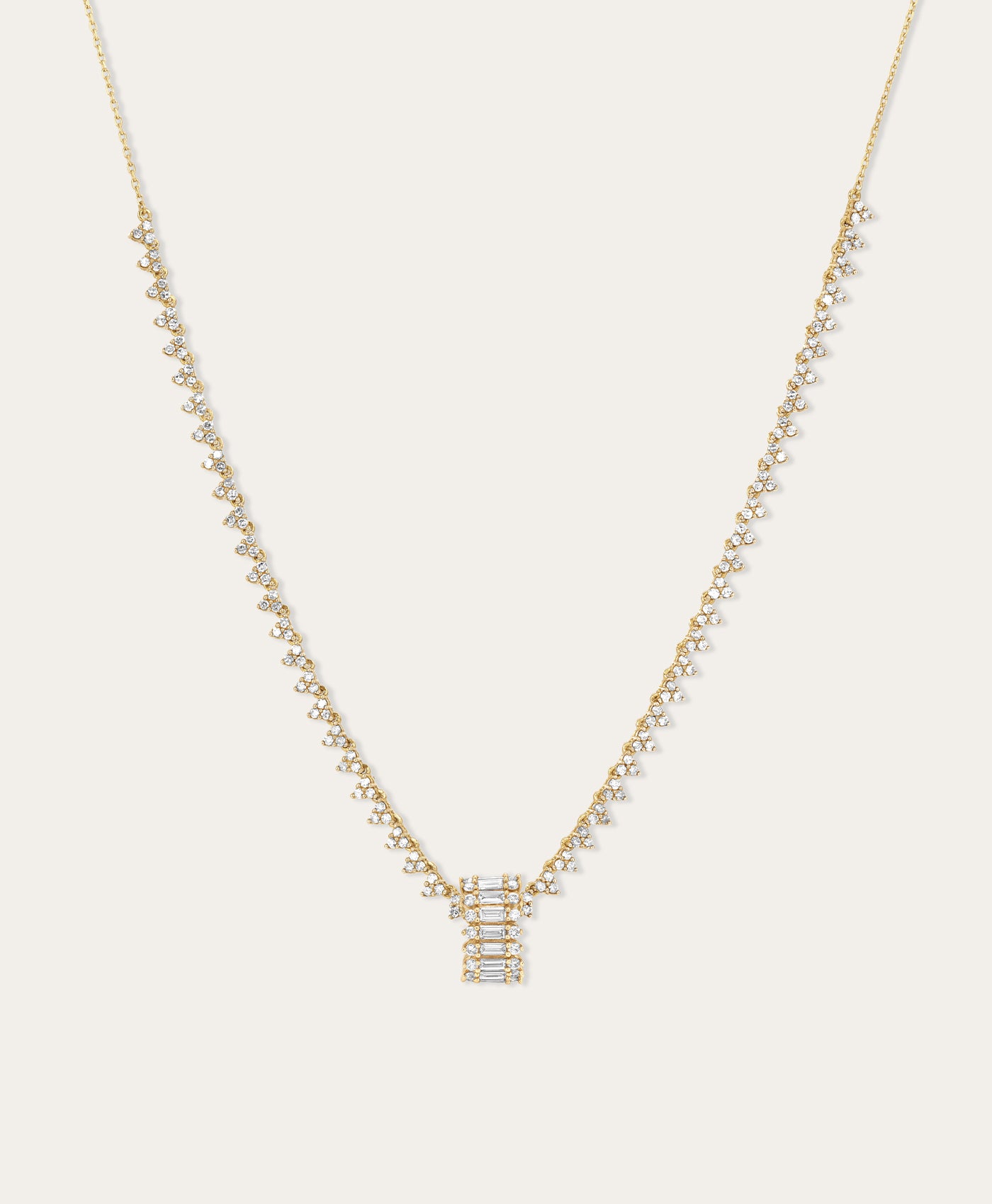 Full Stack Baguette Diamond Big Bead Tennis Necklace