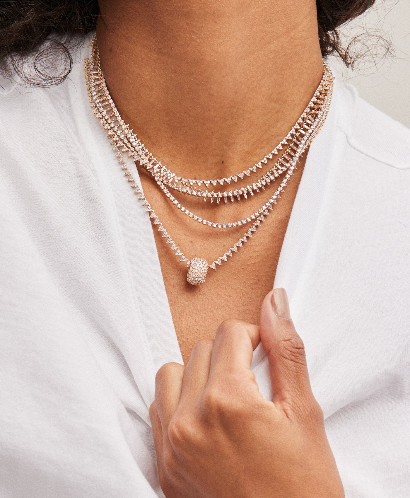 Diamond Cluster Half Riviera Necklace