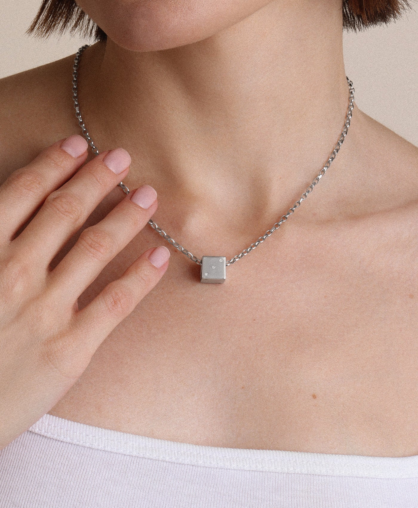 Diamond Dice Big Bead Necklace on 2mm Italian Chain in Sterling Silver