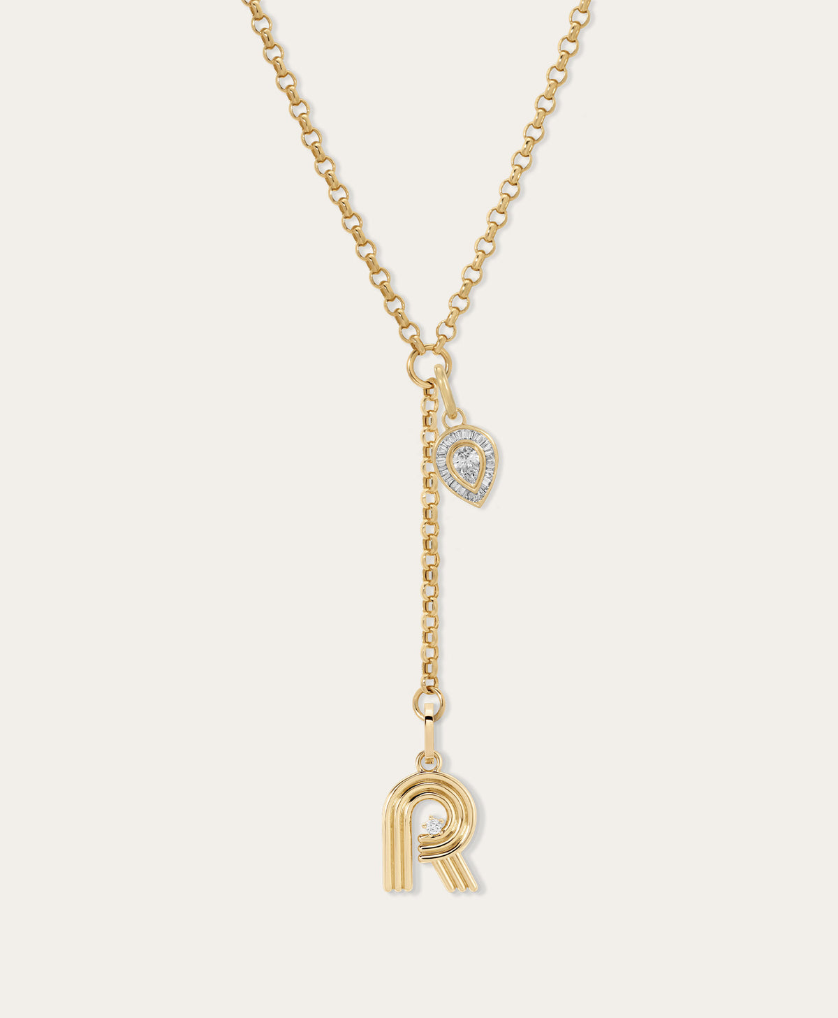 Double Take Deco Diamond Initial Charm Lariat Necklace