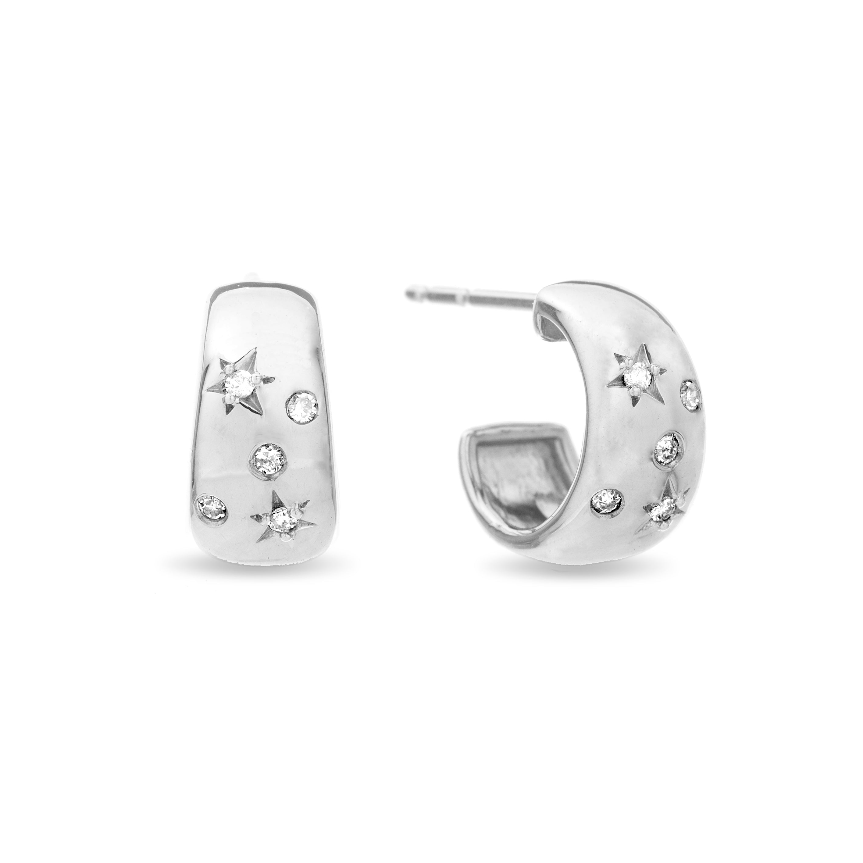 Celestial Diamonds Wide Huggie Hoops in Sterling Silver