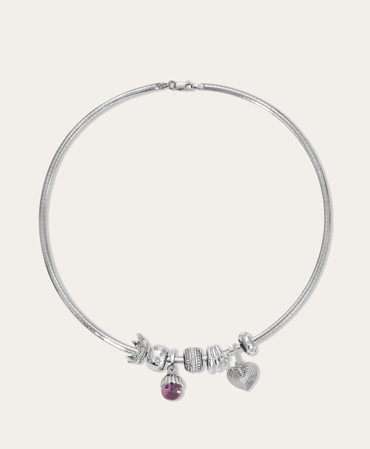 Fat Stack Diamond and Gemstone Charm Necklace