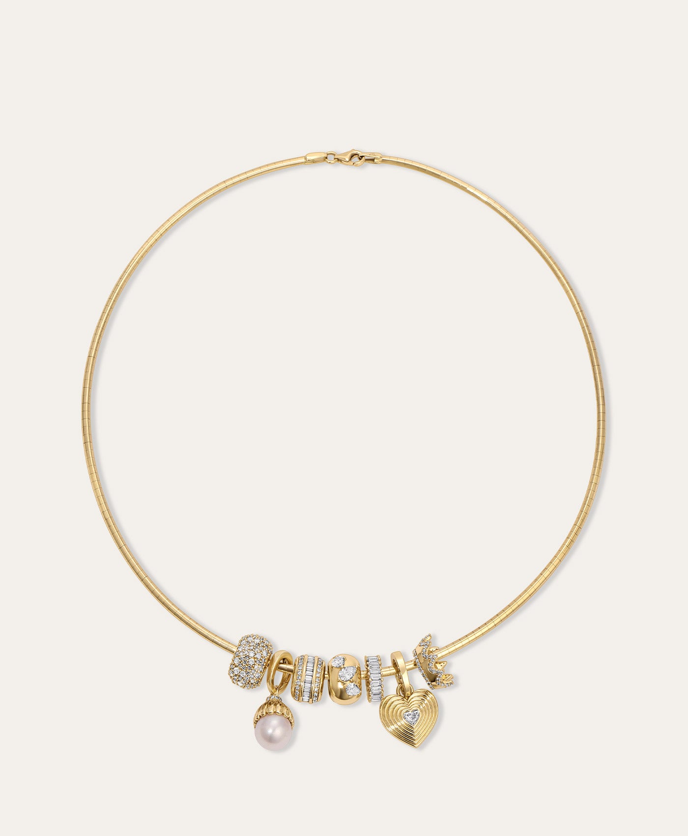 Fat Stack Diamond and Pearl Charm Necklace