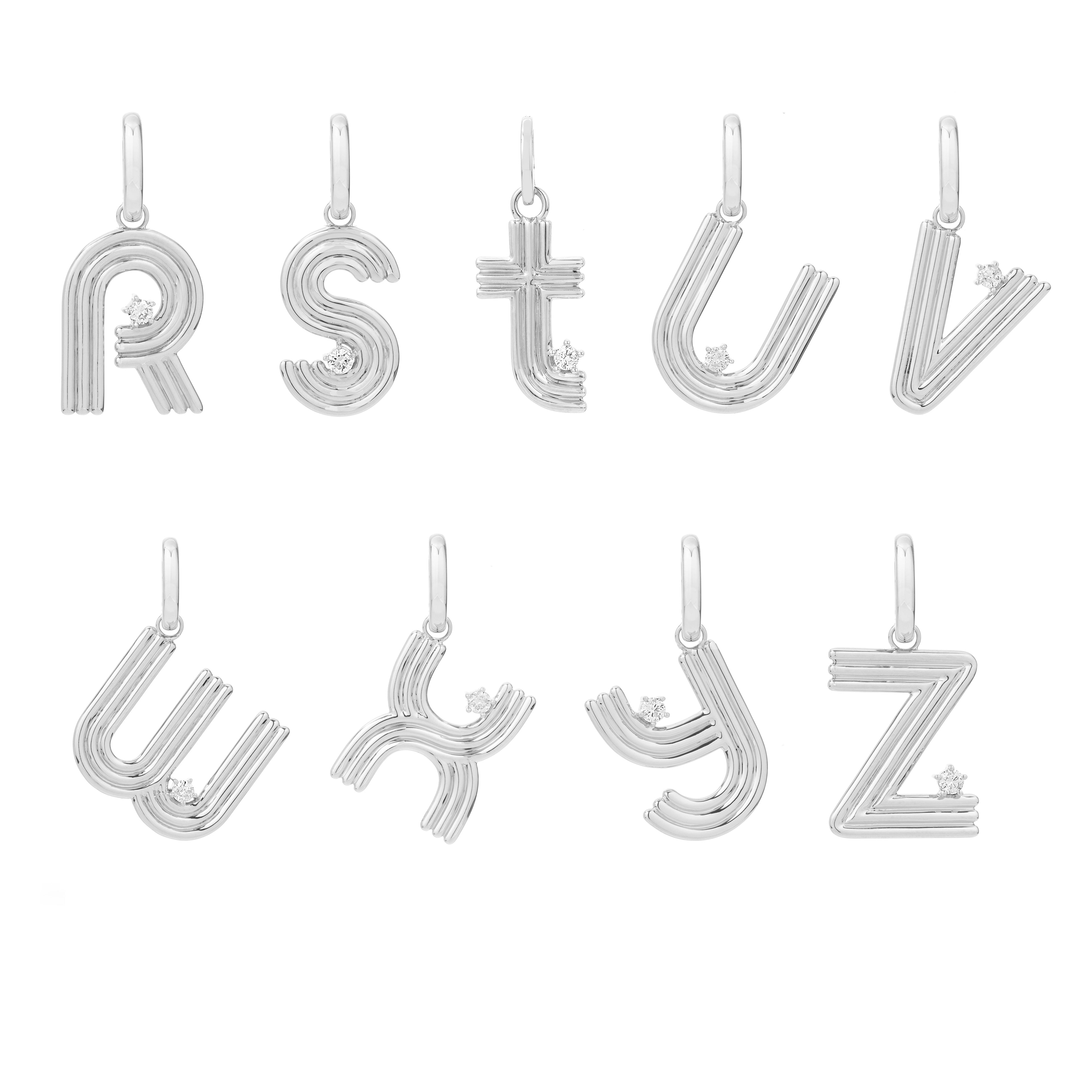 4mm Groovy Italian Chain Initial Heart Necklace in Sterling Silver