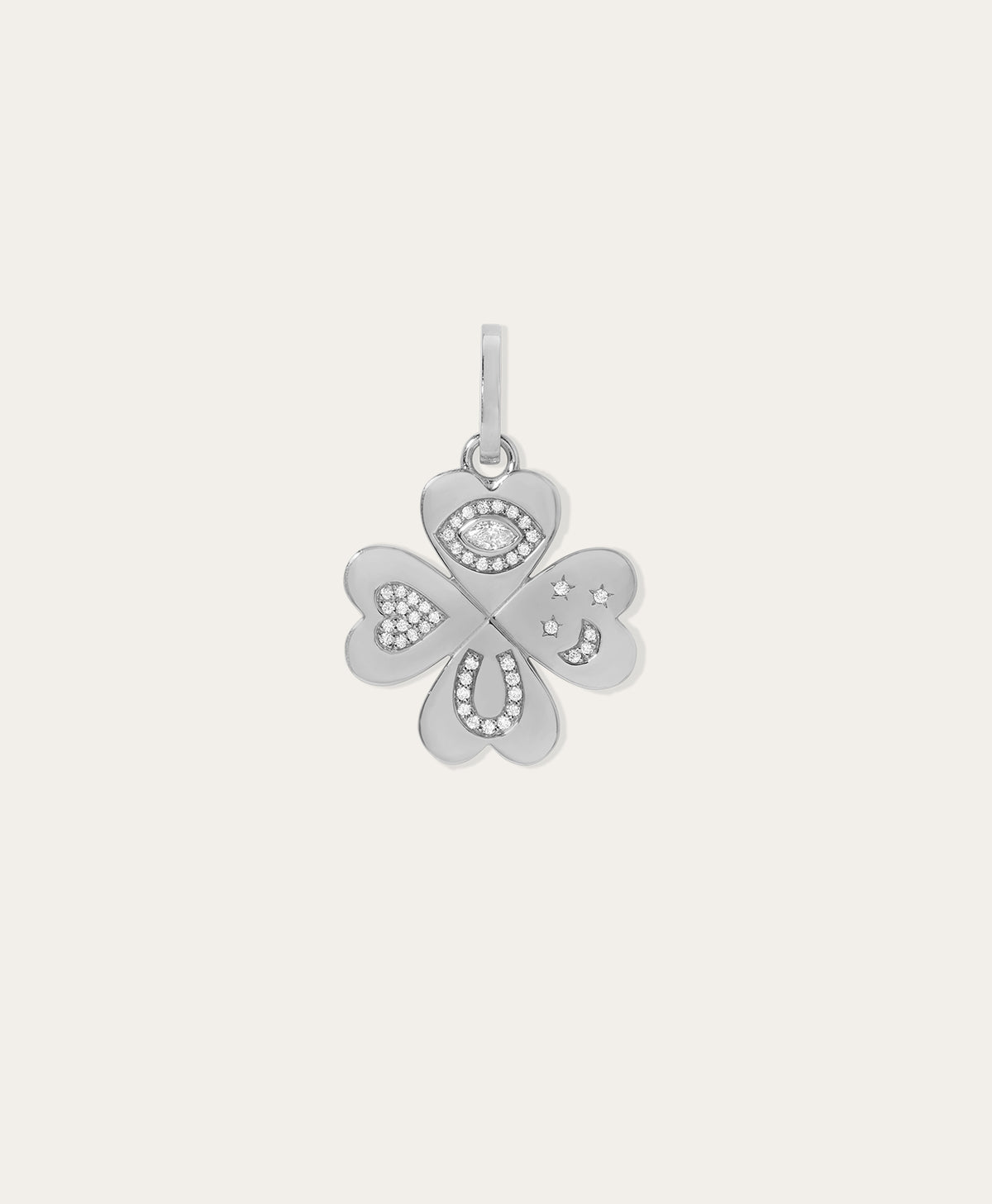 Good Luck Diamond Clover Hinged Charm in Sterling Silver